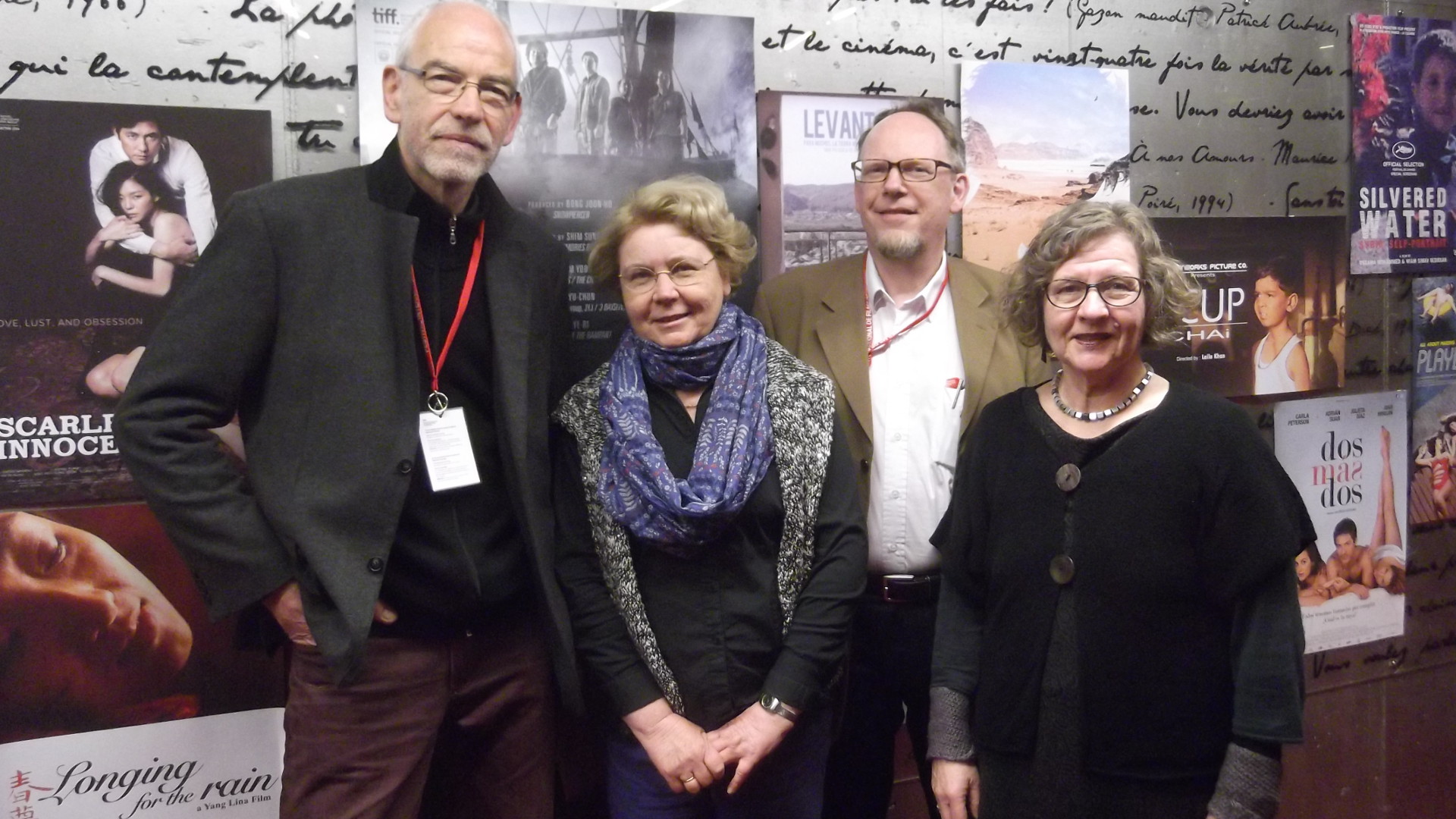 Ökumenische Jury FIFF 2015 
(von links): Peter Meier-Apolloni, Michèle Debidour, Präsidentin, Bo Torp Pedersen, Rosemarie Fähndrich