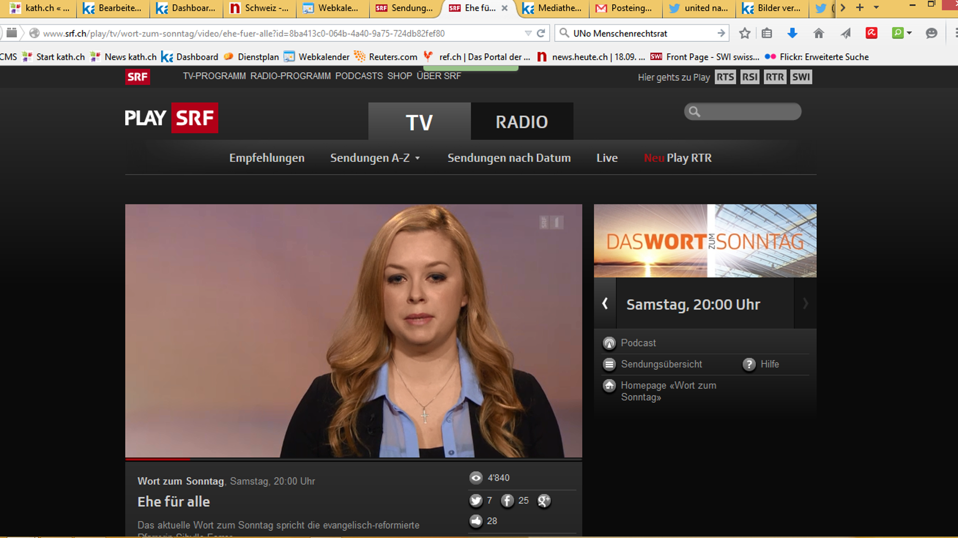 Die reformierte Pfarrerin Sibylle Forrer, "Wort zum Sonntag"-Sprecherin am Schweizer Fernsehen (SRF) © Printscreen