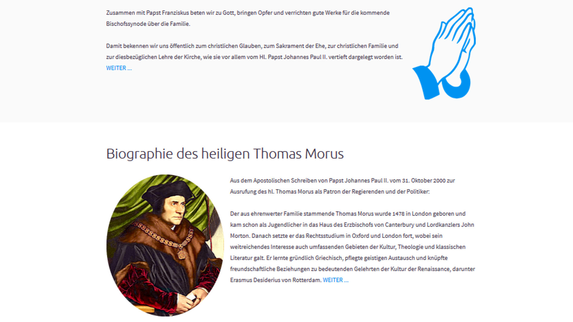 Thomas Morus Gebetsinitiative zur Weltbischofssynode zu Ehe und Familie