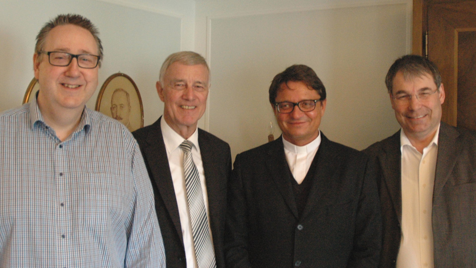 Adrian Kempf, Ex-Geschäftsführer der Inländischen Mission, Ex-Präsident Paul Niederberger, Bischof Felix Gmür und der aktuelle Geschäftsführer Urban Fink-Wagner.