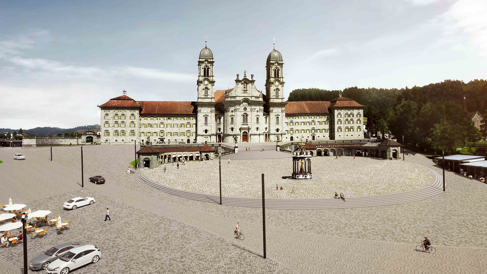 Visualisierung der Neugestaltung von Haupt- und Klosterplatz in Einsiedeln
