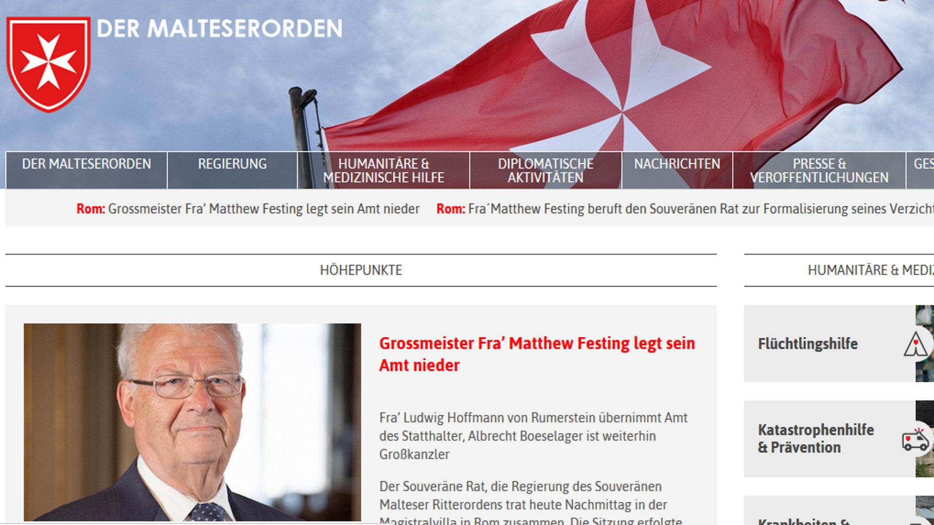 Homepage des Malteserordens