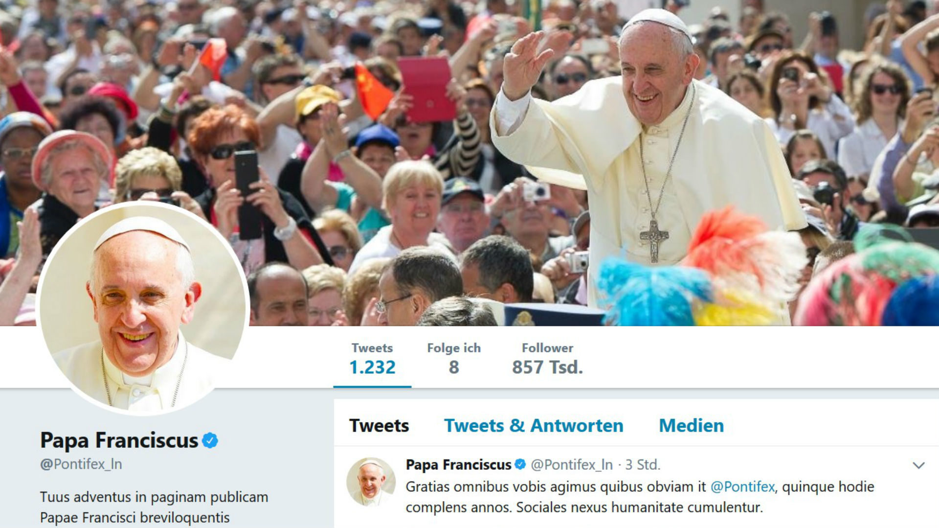 Papst Franziskus bedankt sich in den sozialen Medien