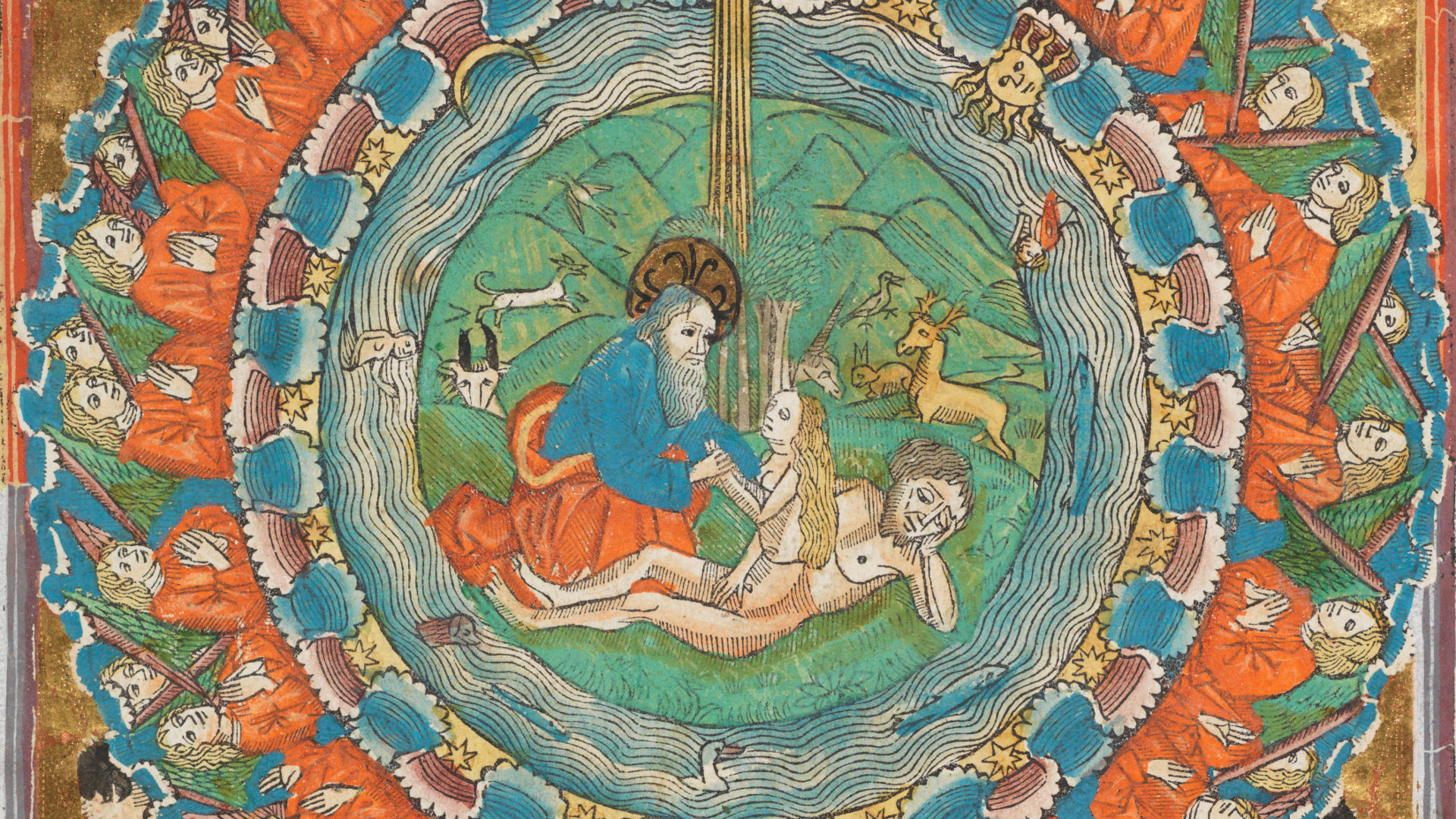 Der Beginn der Schöpfungsgeschichte in der 9. deutschen Bibel vor Luther. Nürnberg: Anton Koberger, 1483.