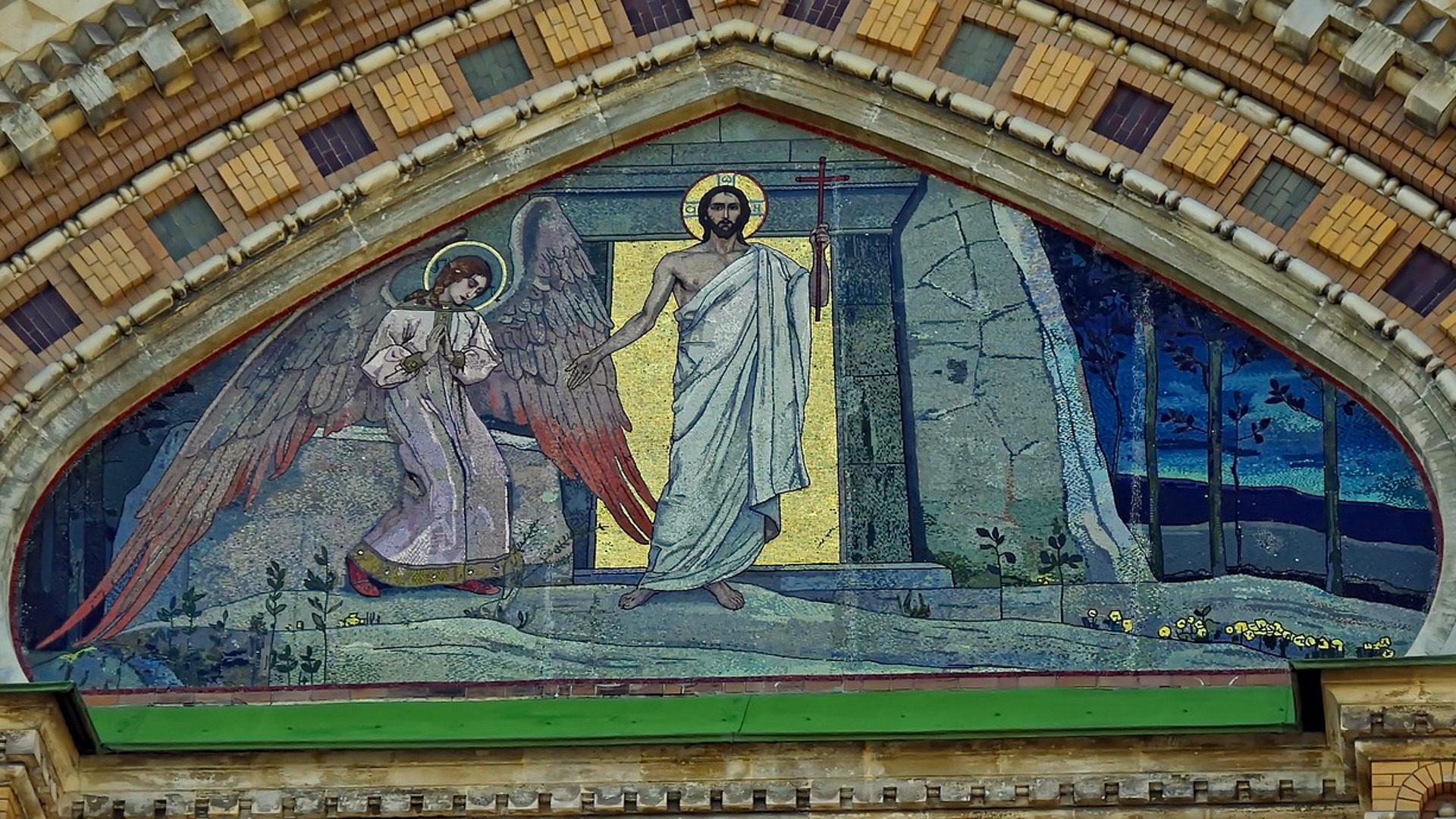 Auferstehung Jesu. Bild auf einer orthodoxen Kirche