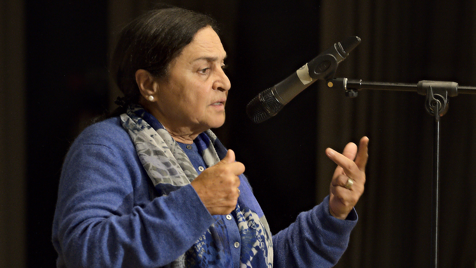 Sumaya Farhat-Naser bei einem Vortrag.