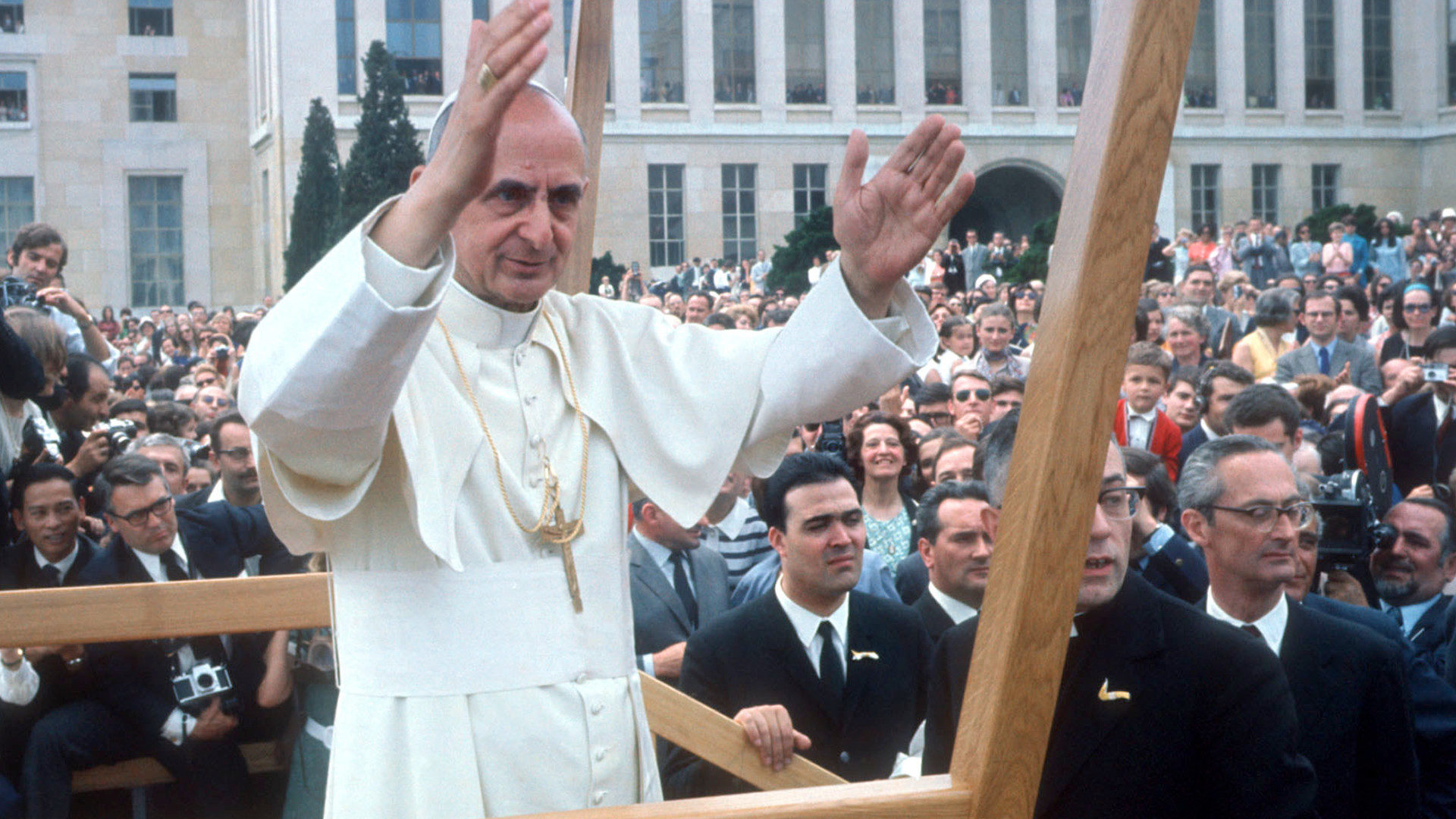 Papst Paul VI. bei seiner Ankunft am 10. Juni 1969 in Genf.