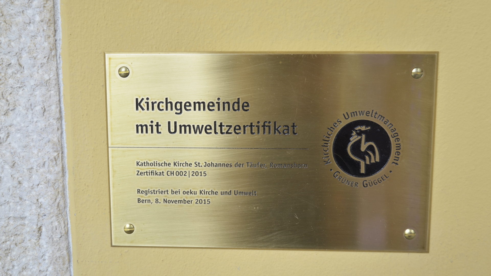 Umwelt-Zertifikat an der Kirche St. Johannes Romanshorn