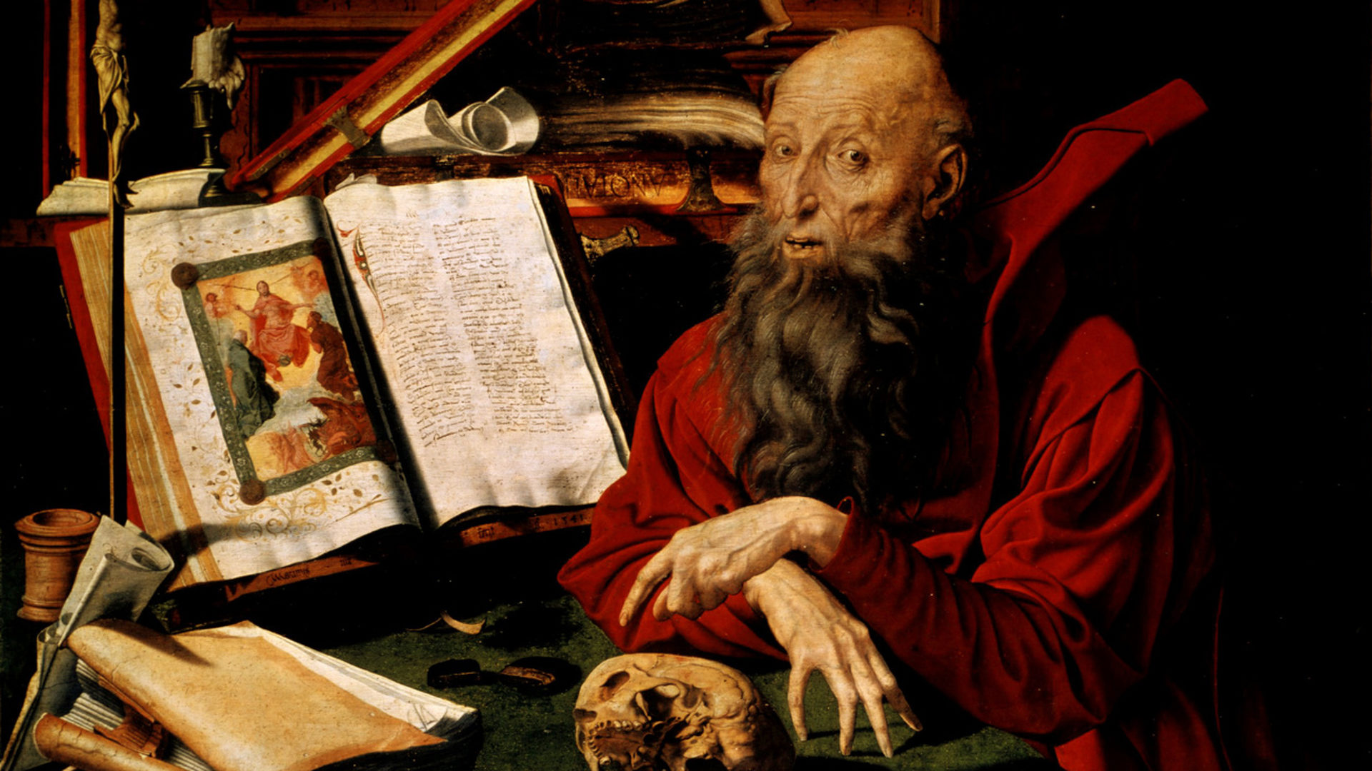 Hieronymus im Gehäuse, Gemälde von M. C. van Roemerswaele (1521): Fussball-Schutzpatron der Kroaten.