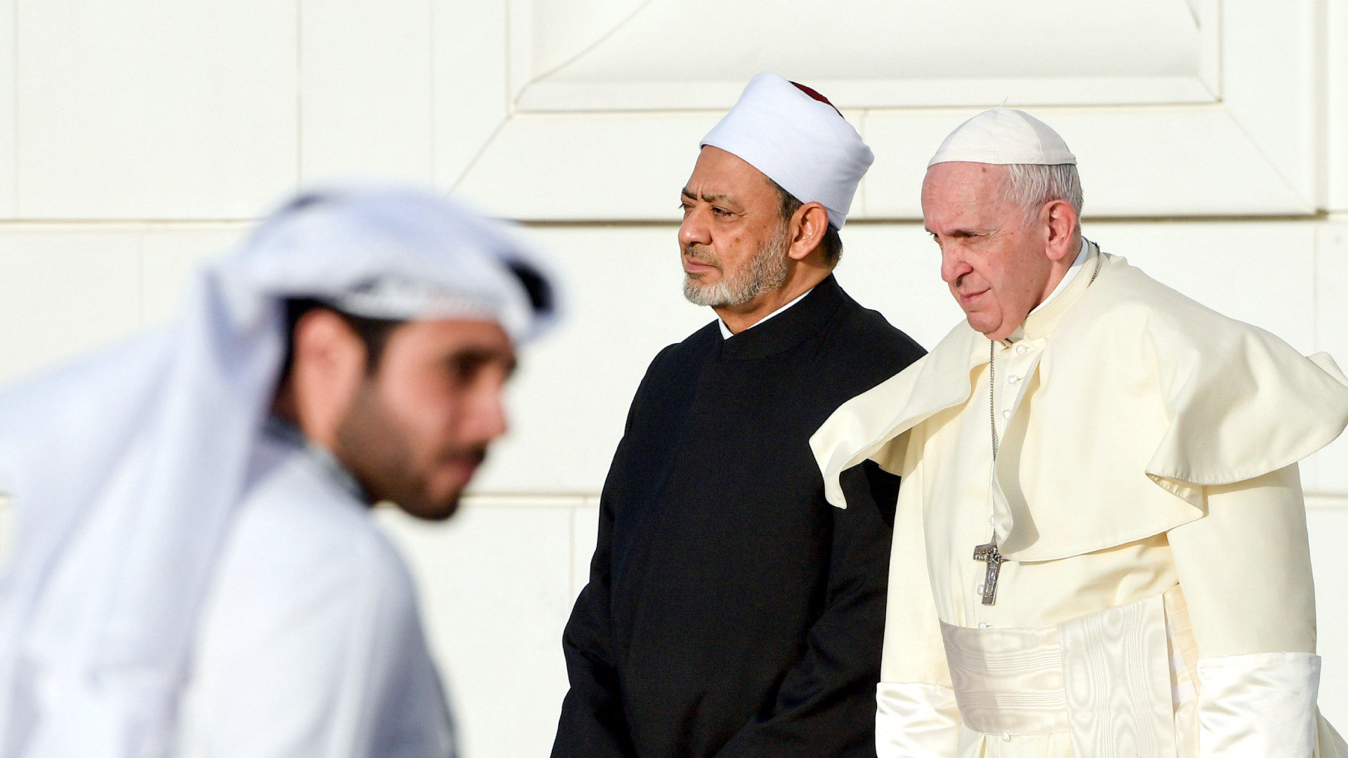 Ahmad al-Tayyeb, Grossscheich der al-Azhar-Universität, und Papst Franziskus in Abu Dhabi.