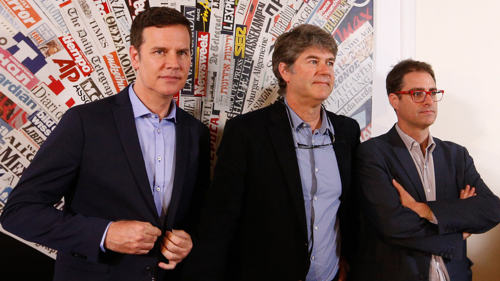 Die chilenischen Missbrauchsopfer Juan Carlos Cruz (von l.), James Hamilton und Jose Andres Murillo, hier im Mai 2018 in Rom.