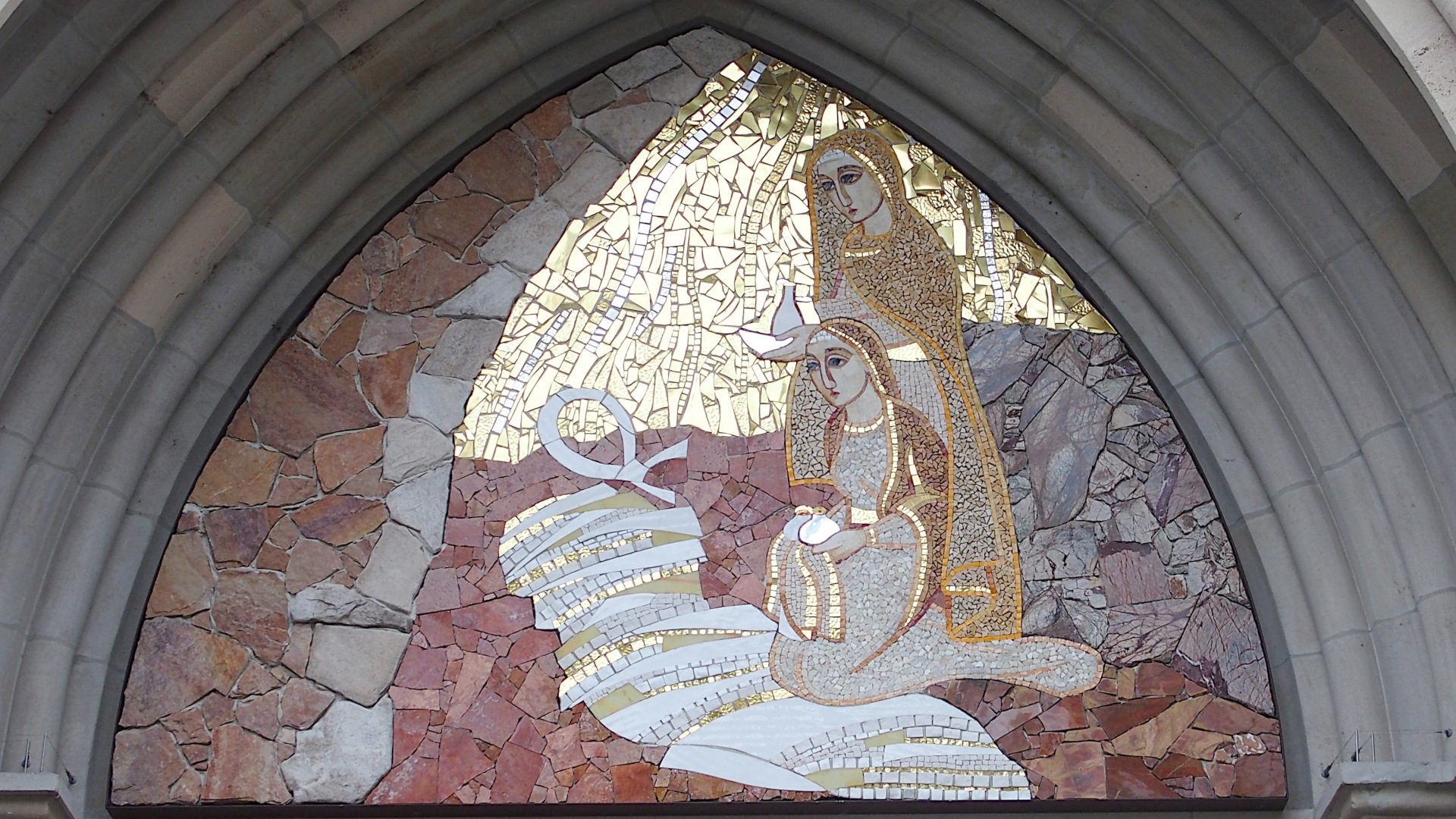 Ein Mosaik von Marko Rupnik auf dem Genfer "Chemin de la Joie" (Weg der Freude).