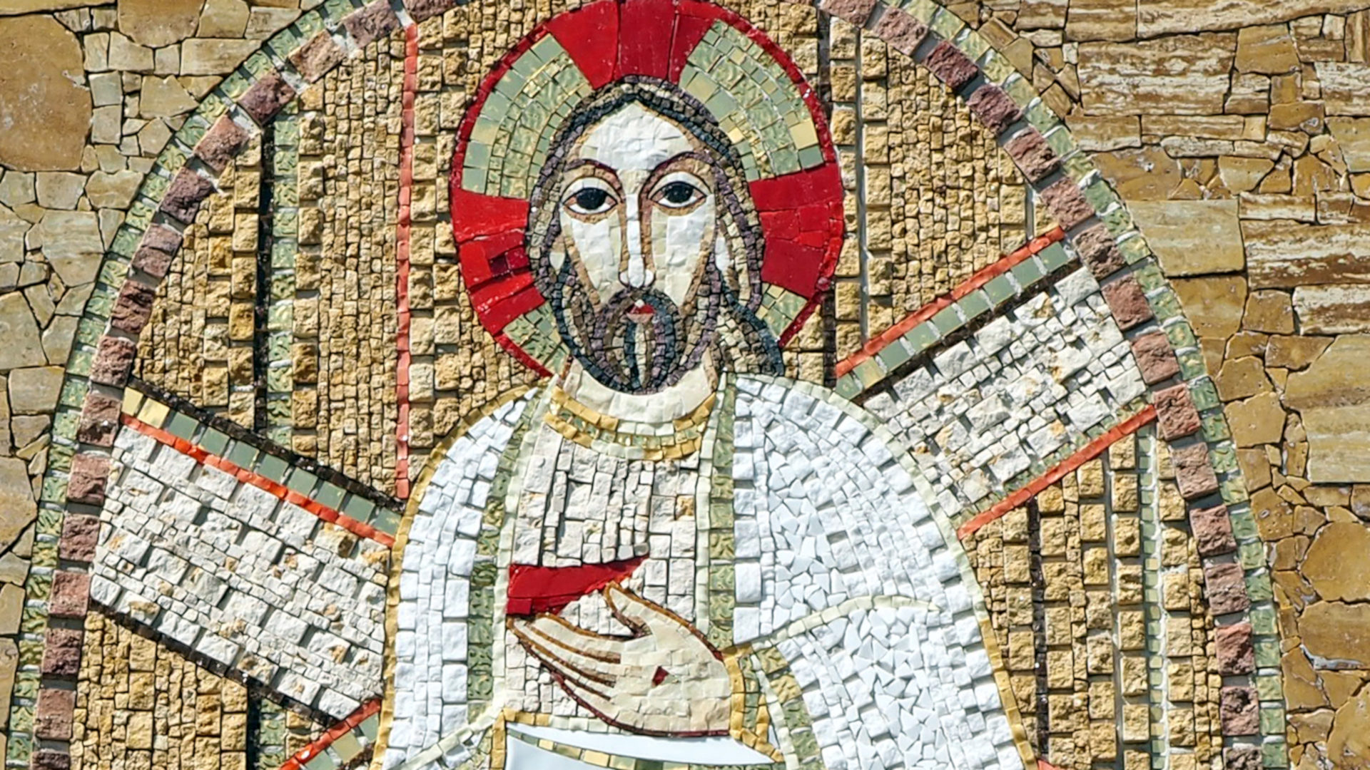 Ein Mosaik von Marko Rupnik auf dem Genfer "Chemin de la Joie" (Weg der Freude).