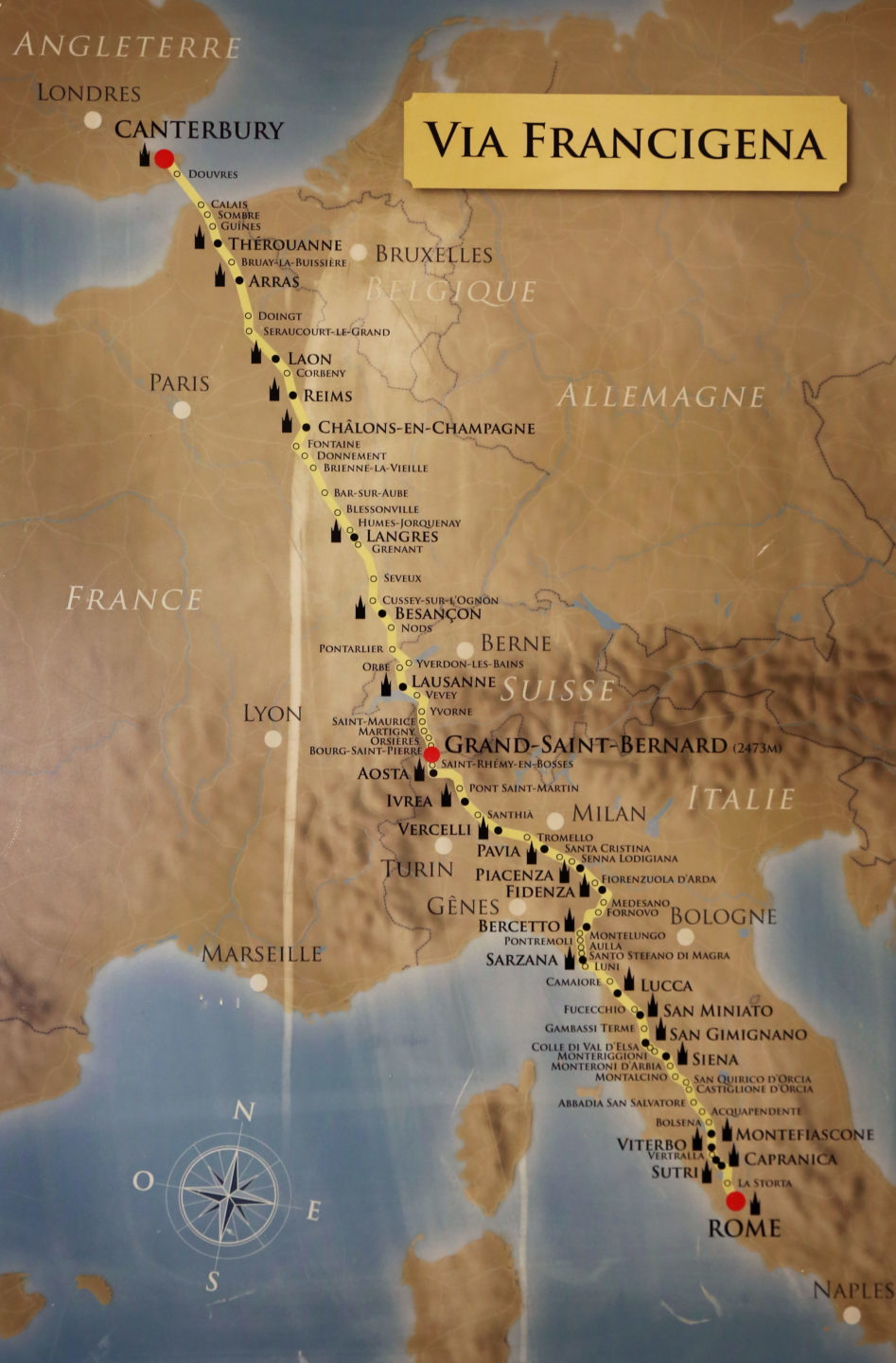 Karte der Via Francigena.