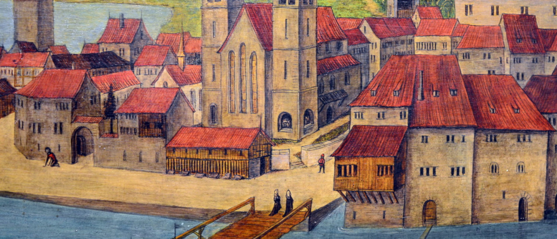 Das Fraumünster in Zürich in einer historischen Darstellung. Die Äbtissin war im Mittelalter auch die Stadtherrin Zürichs.