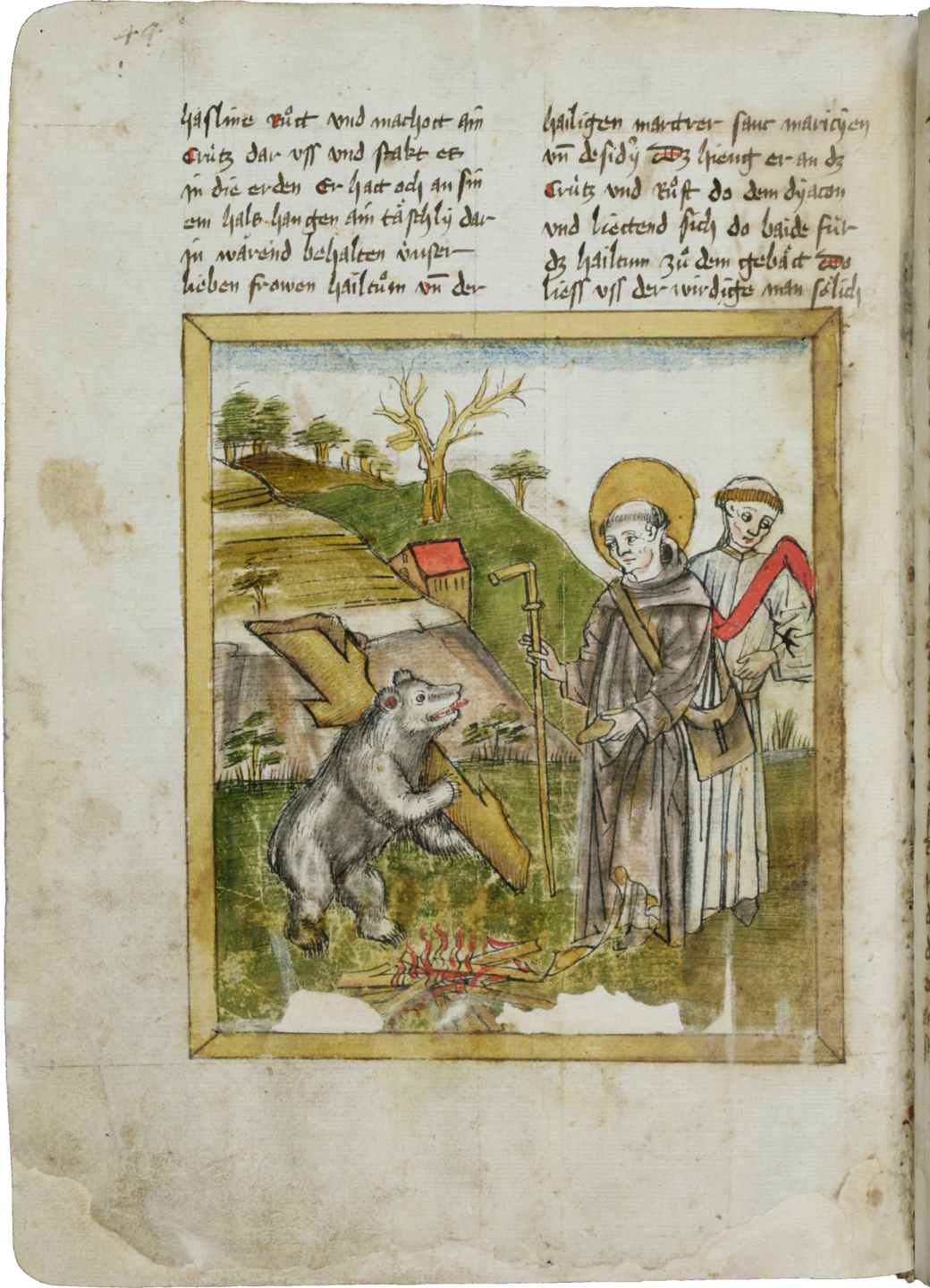 Darstellung des heiligen Gallus mit einem Bären.