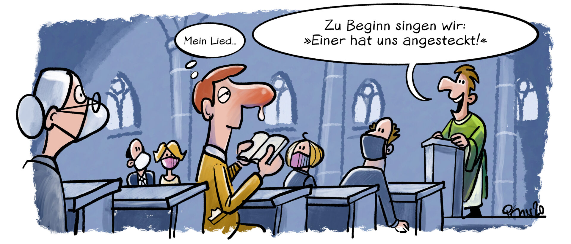 Gläubige ohne Maske im Gottesdienst.