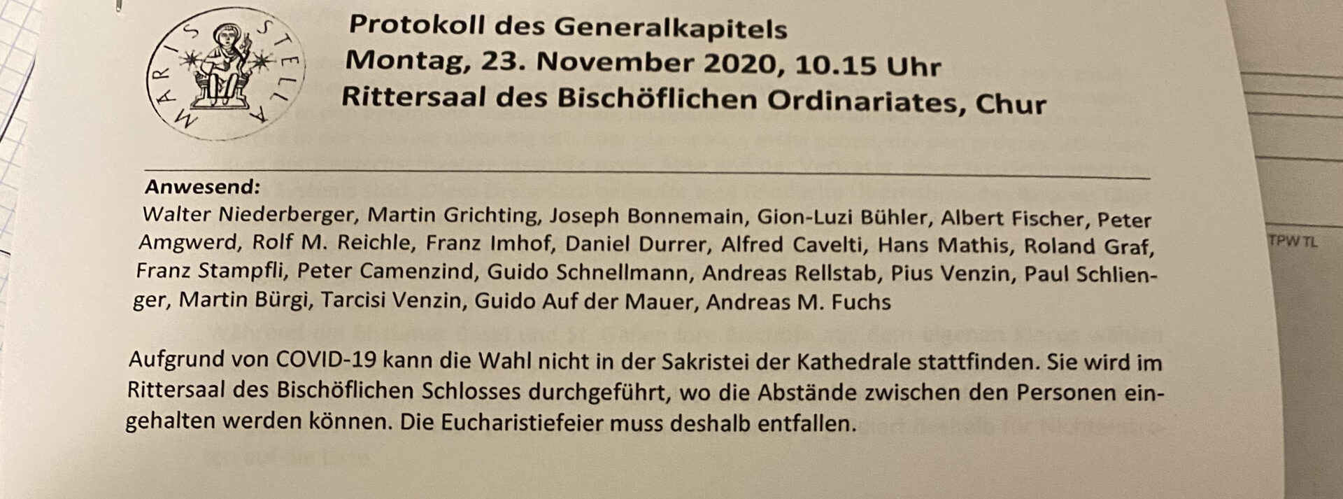 Protokoll des Churer Generalkapitels