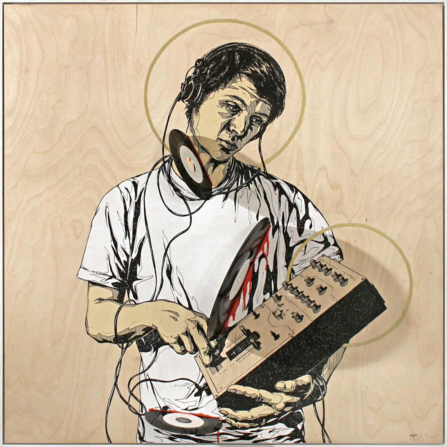St. Tonus (erschossen von Platten) Akryl und Marker auf Holz von Rodja Galli, 2010