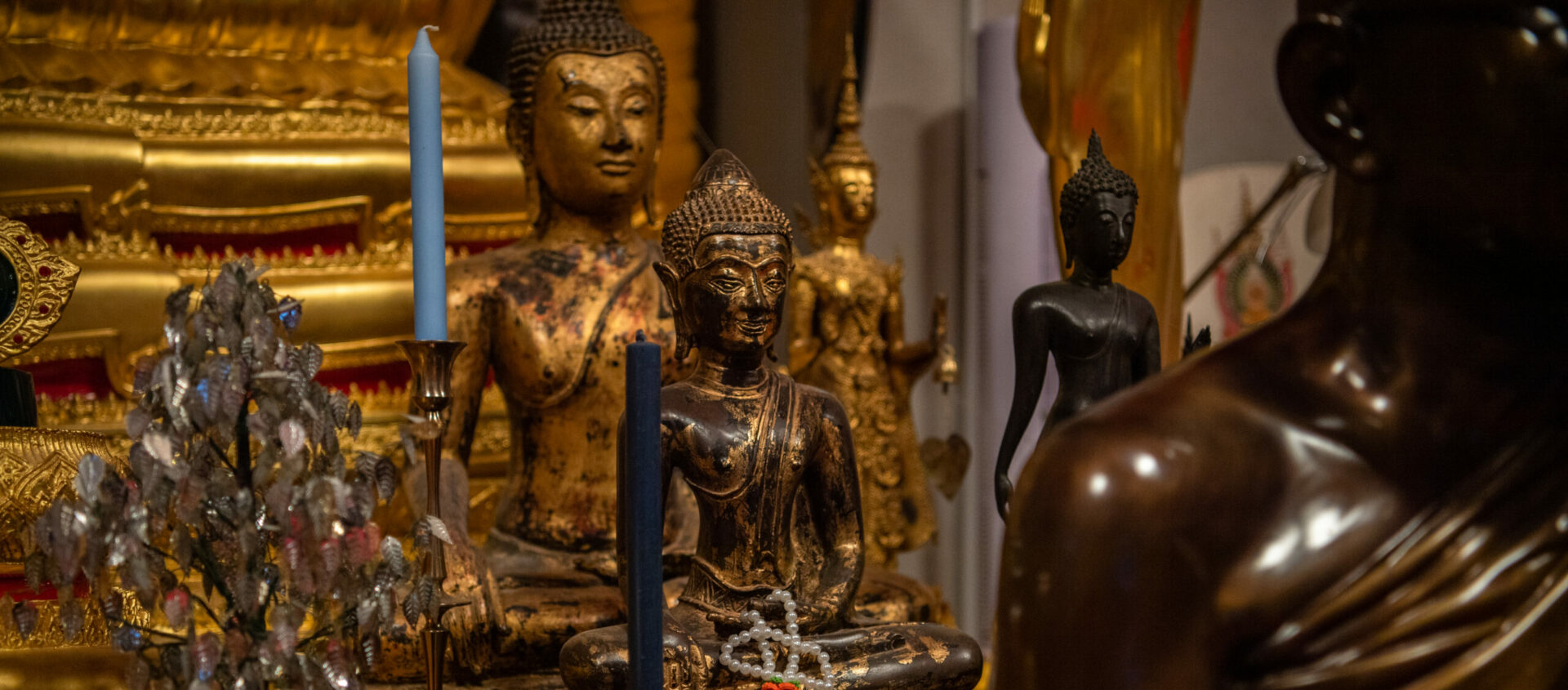 Überall stehen Buddha-Statuen.
