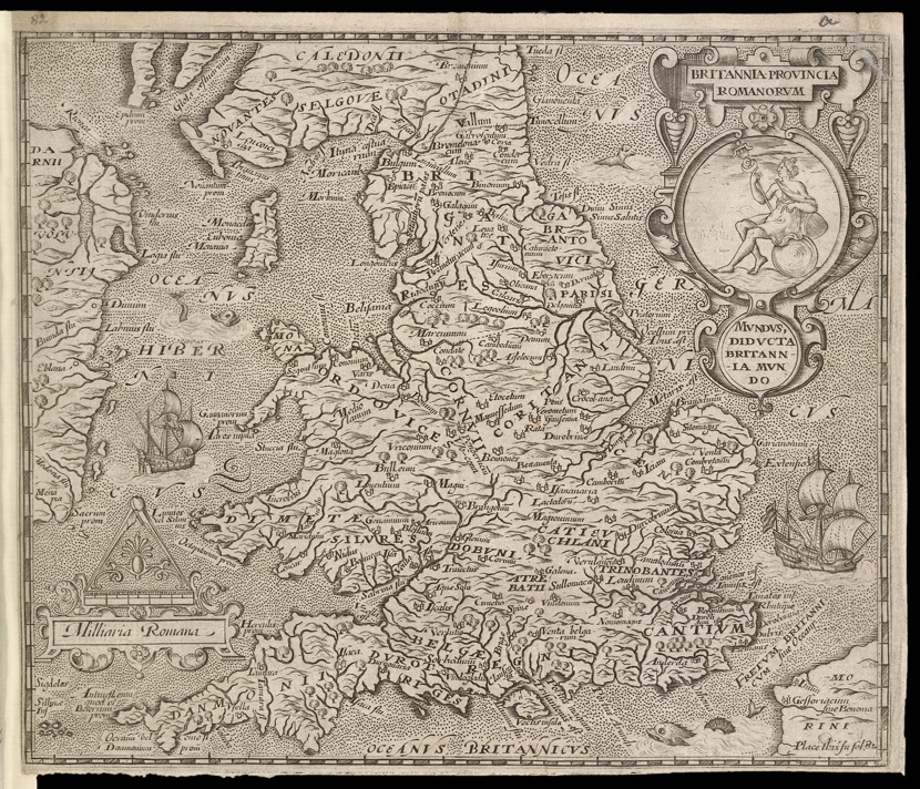 «Britannia Provincia Romanorum» Karte von William Rogers, folio 82 «Britannia» William Camden, 1600