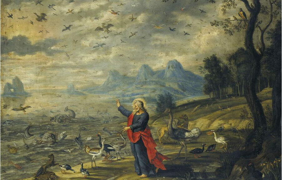 Die Schöpfung von Vögeln und Fischen von Izaak van Oosten.