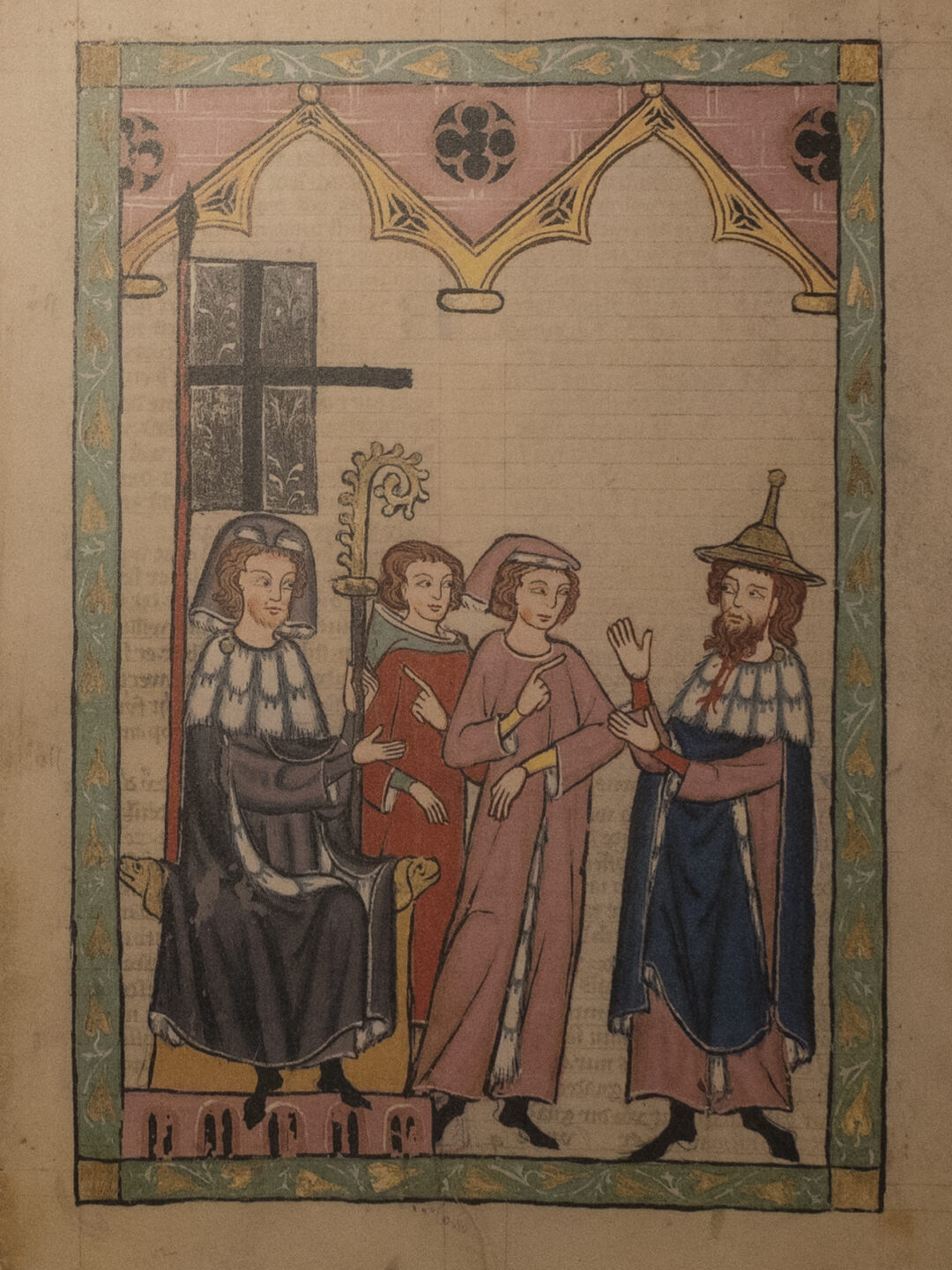 Bischof auf Augenhöhe mit vornehmem jüdischen Herrn - Darstellung aus der manessischen Liederhandschrift.