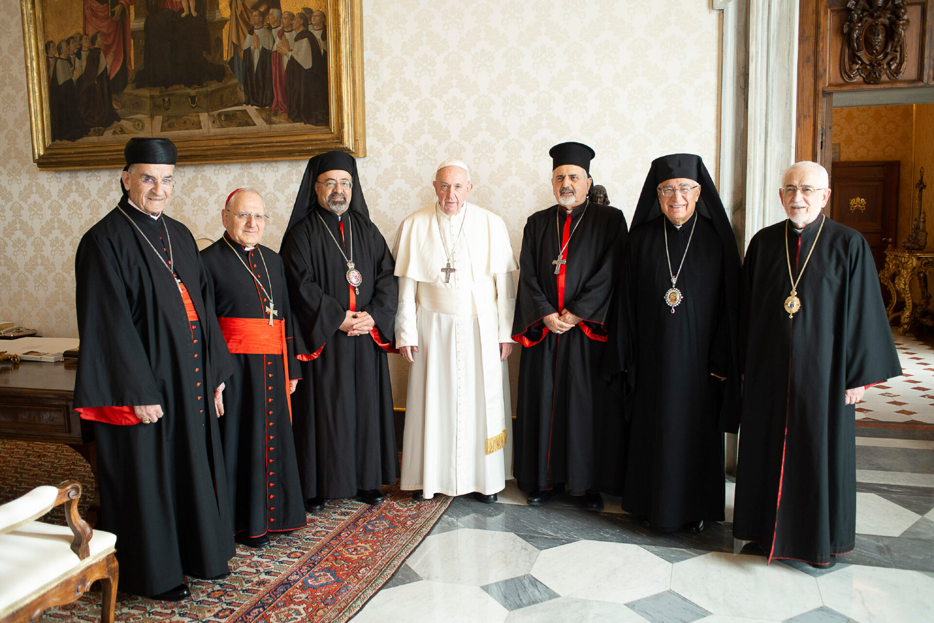 Papst Franziskus trifft Patriarchen der katholischen Ostkirchen, darunter Kardinal Louis Raphael I. Sako, Erzbischof von Bagdad (2. v. l.), 2017.