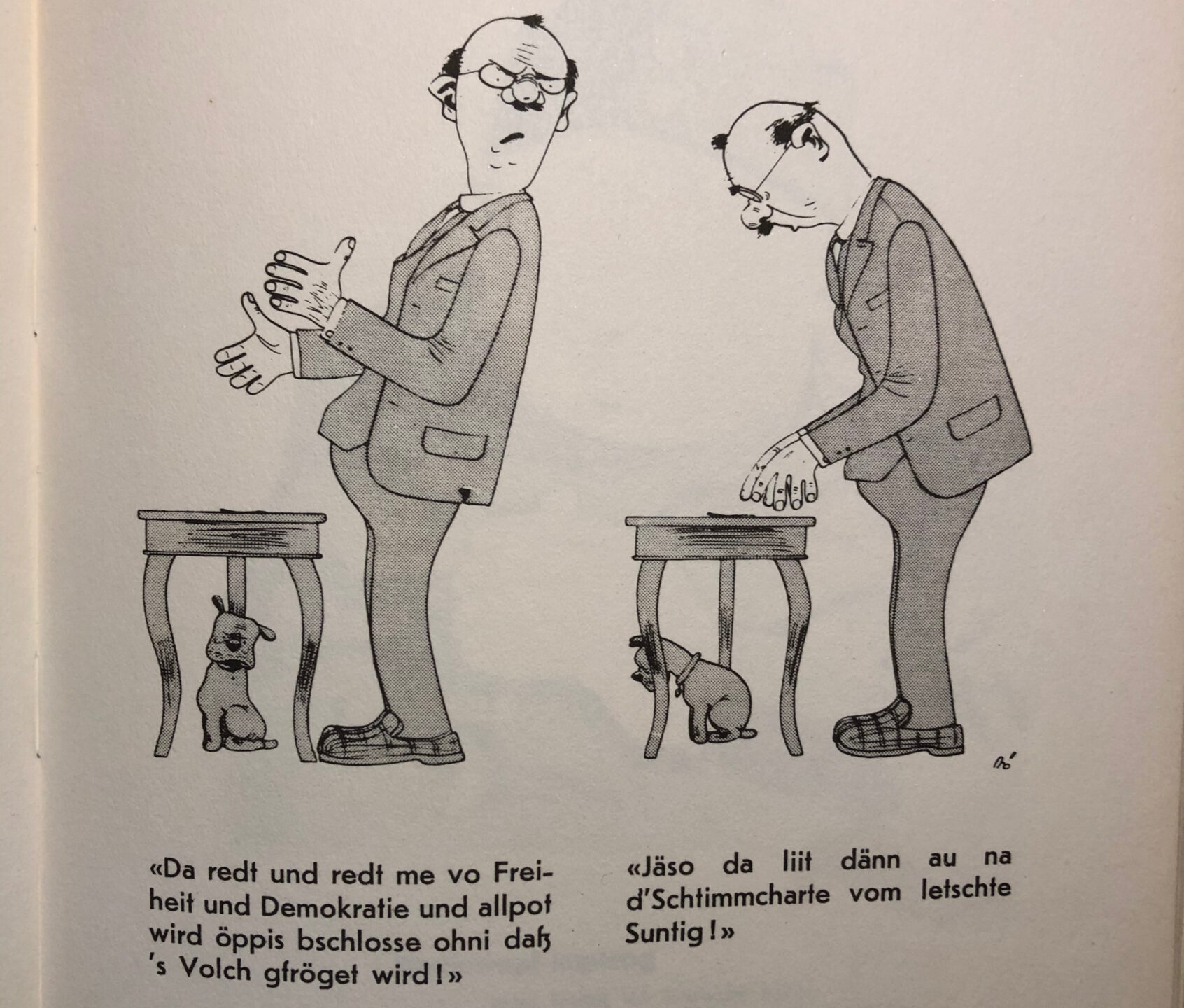 Die Karikaturen über den Schweizer Bünzli von Carl Böckli, hier aus dem Jahr 1943, gehören zu Somms Lieblings-Karikaturen.