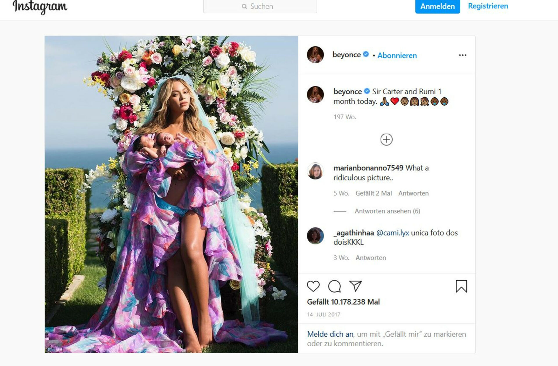 Beyoncé präsentiert ihre Zwillinge auf Instagram. Screenshot