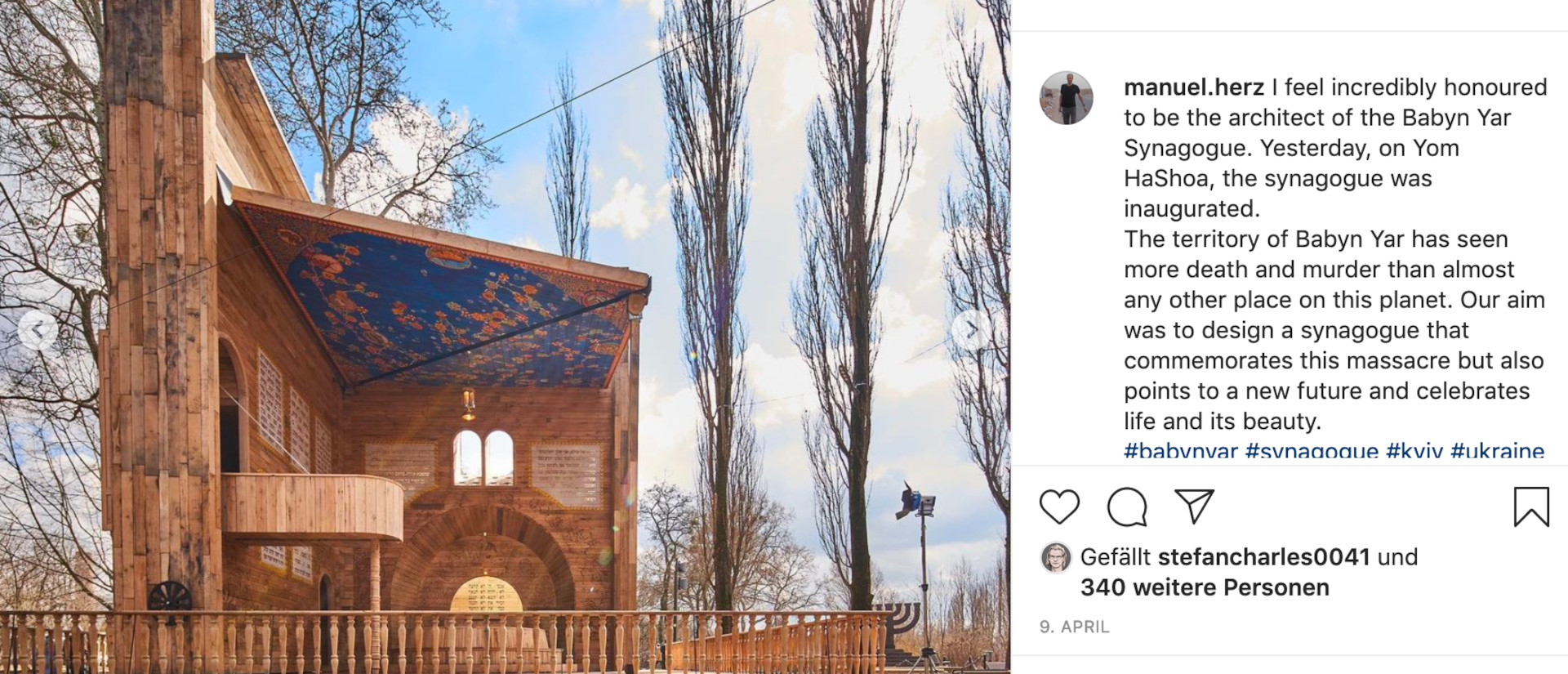 Auf Instagram informiert der Basler Architekt Manuel Herz über das Gedenken an Babyn Yar.