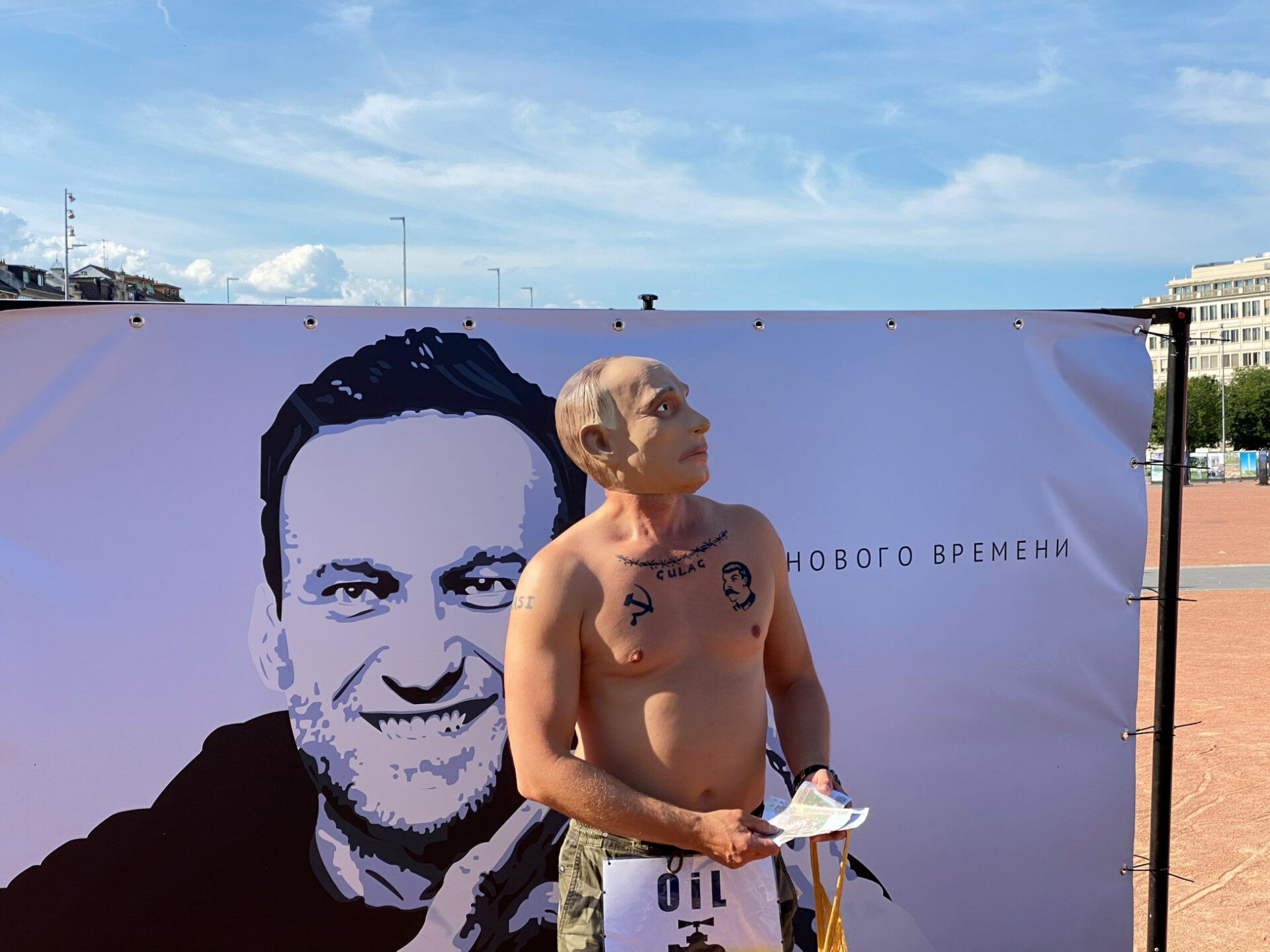 Pro Alexei Nawalny, contra Putin: eine Protestaktion in Genf.