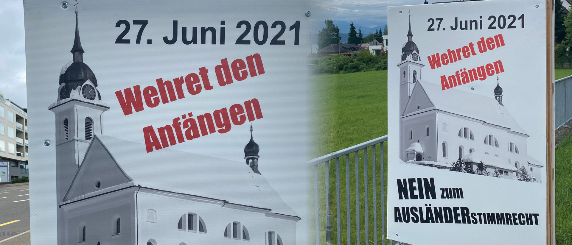 Obwohl die Pfarrei in Muotathal einen indischen Priester hat und sich der Kirchenrat pro Stimmrechtsreform ausgesprochen hat, wirbt das Nein-Komitee auf Plakaten mit der Kirche in Muotathal.