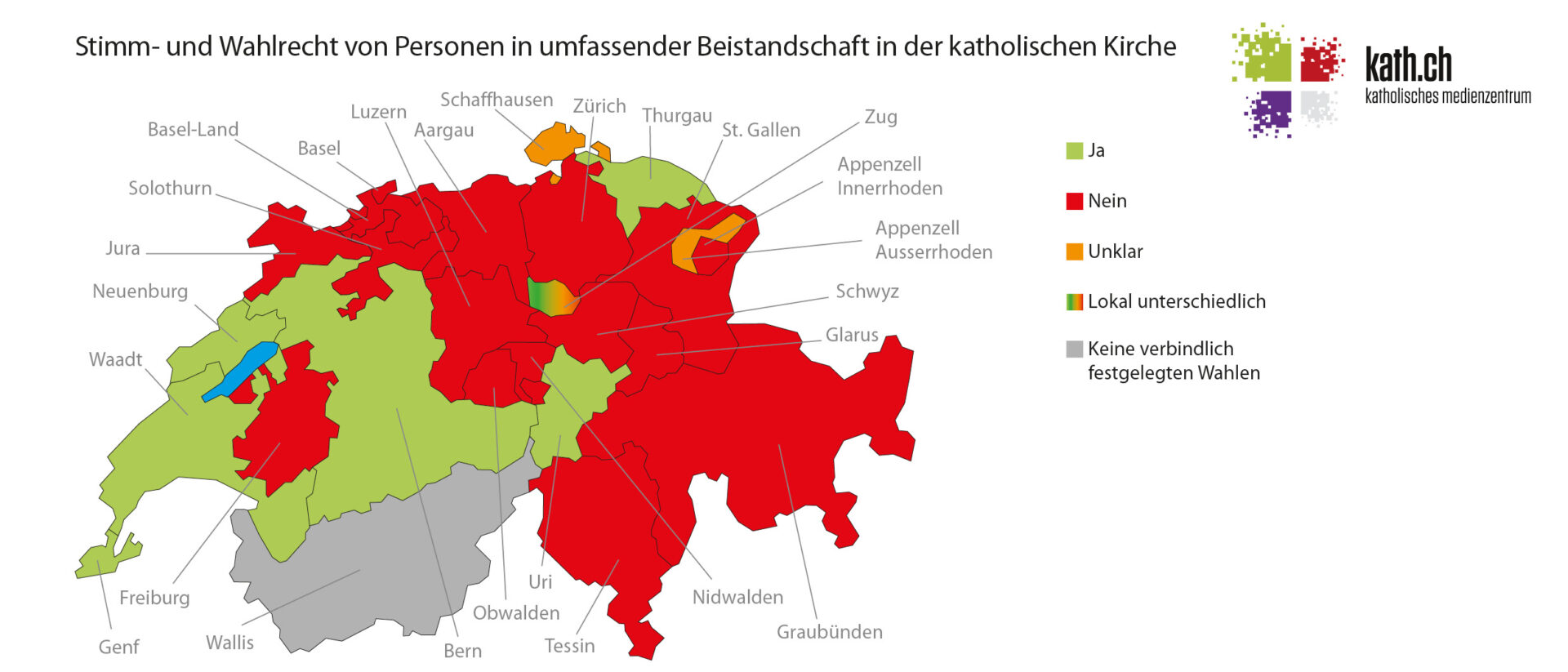 Die Kantone ohne Stimm- und Wahlrecht für Entmündigte überwiegen.