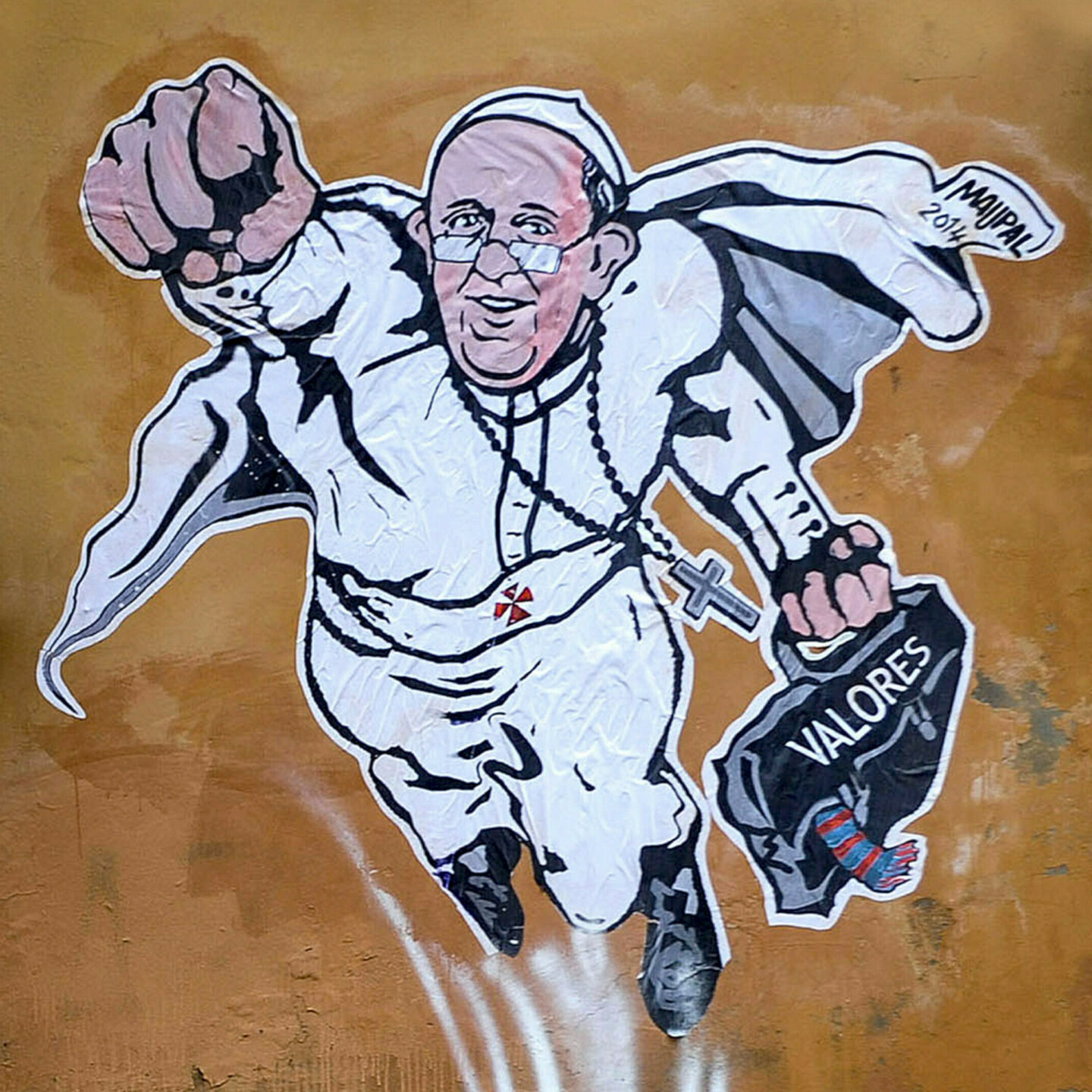 Graffiti mit "Papst Franziskus als Superman" am 29. Januar 2014 an einer Hauswand in Rom.