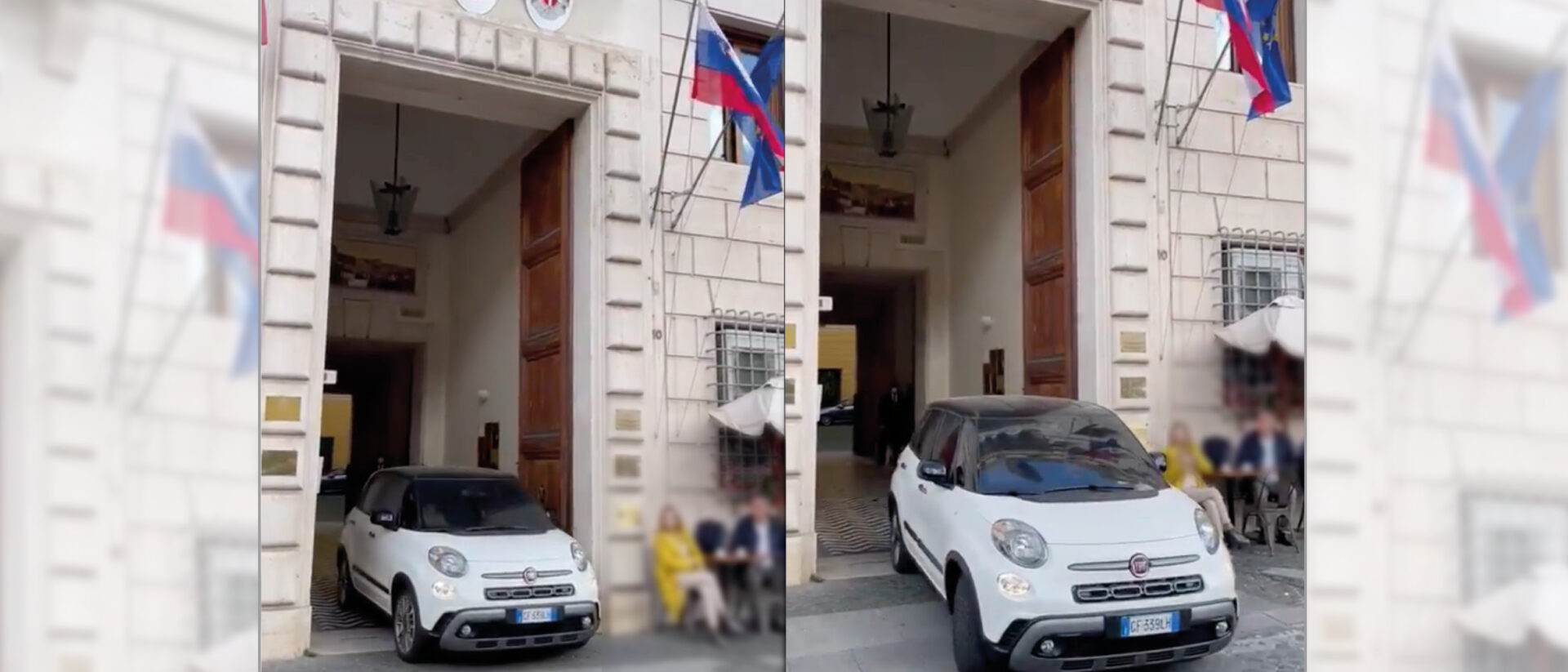 Der Fiat mit Papst Franziskus verlässt das Gebäude der russischen Botschaft am Heiligen Stuhl.