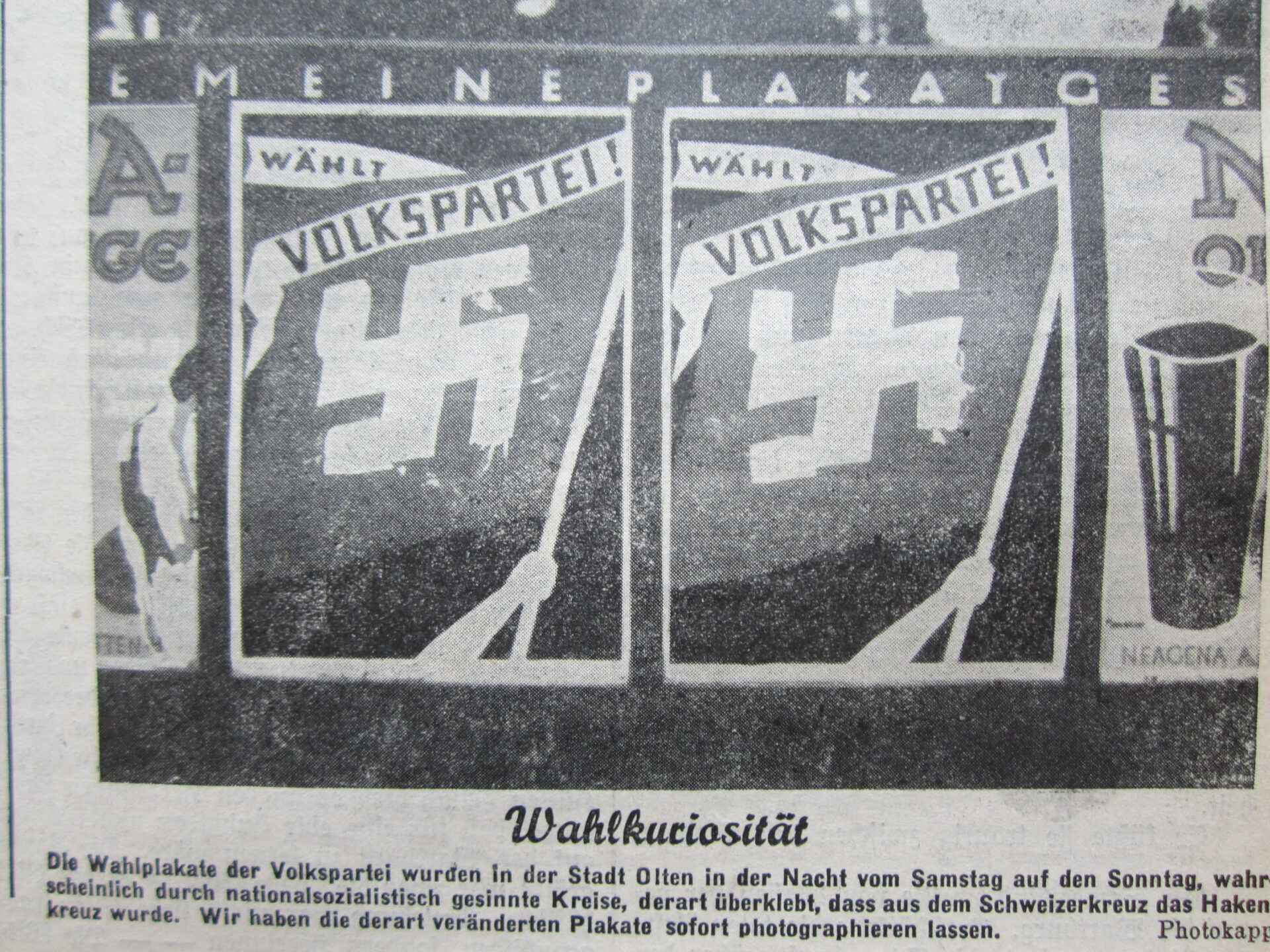 Aus dem Schweizerkreuz wird ein Hakenkreuz: "Der Morgen" berichtet über den Wahlkampf in Olten im Jahr 1933.