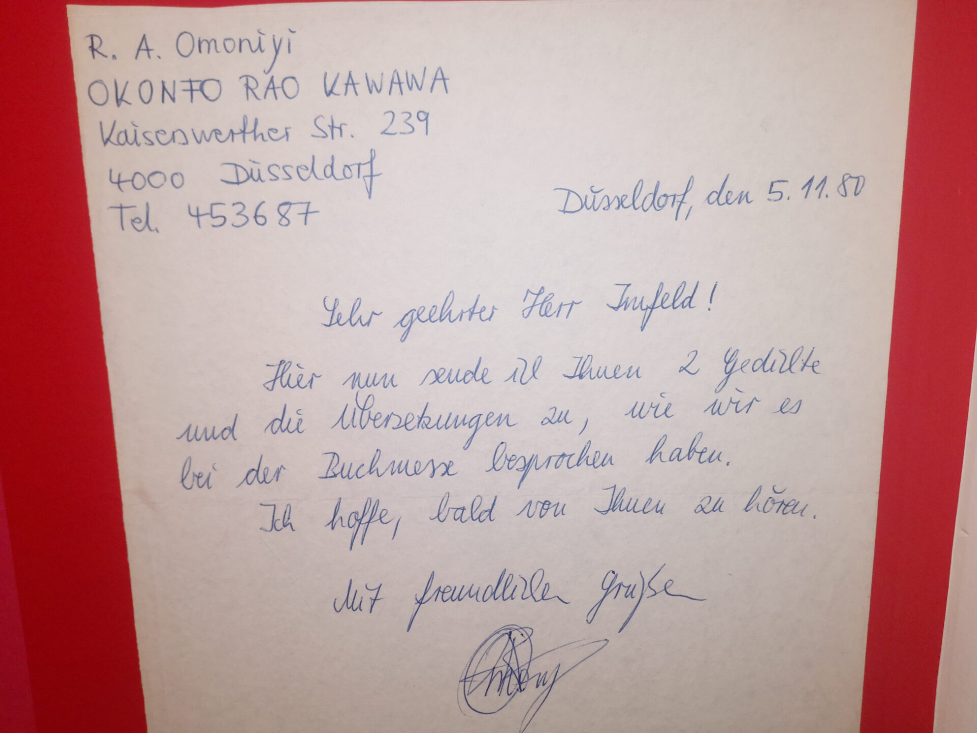 Rege Korrespondenz Al Imfelds mit afrikanischen Dichtern und Dichterinnen.