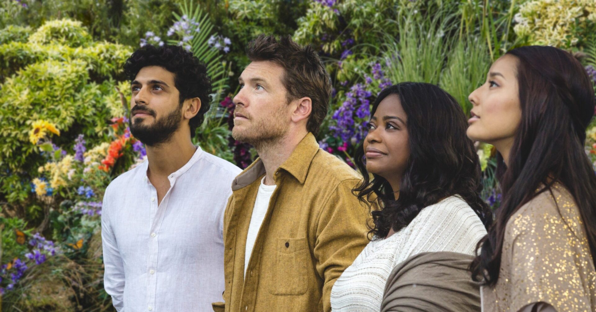 Jesus (Aviv Alush), Mack (Sam Worthington), Gott Vater (Octavia Spencer) und der Heilige Geist (Sumire Matsubara)