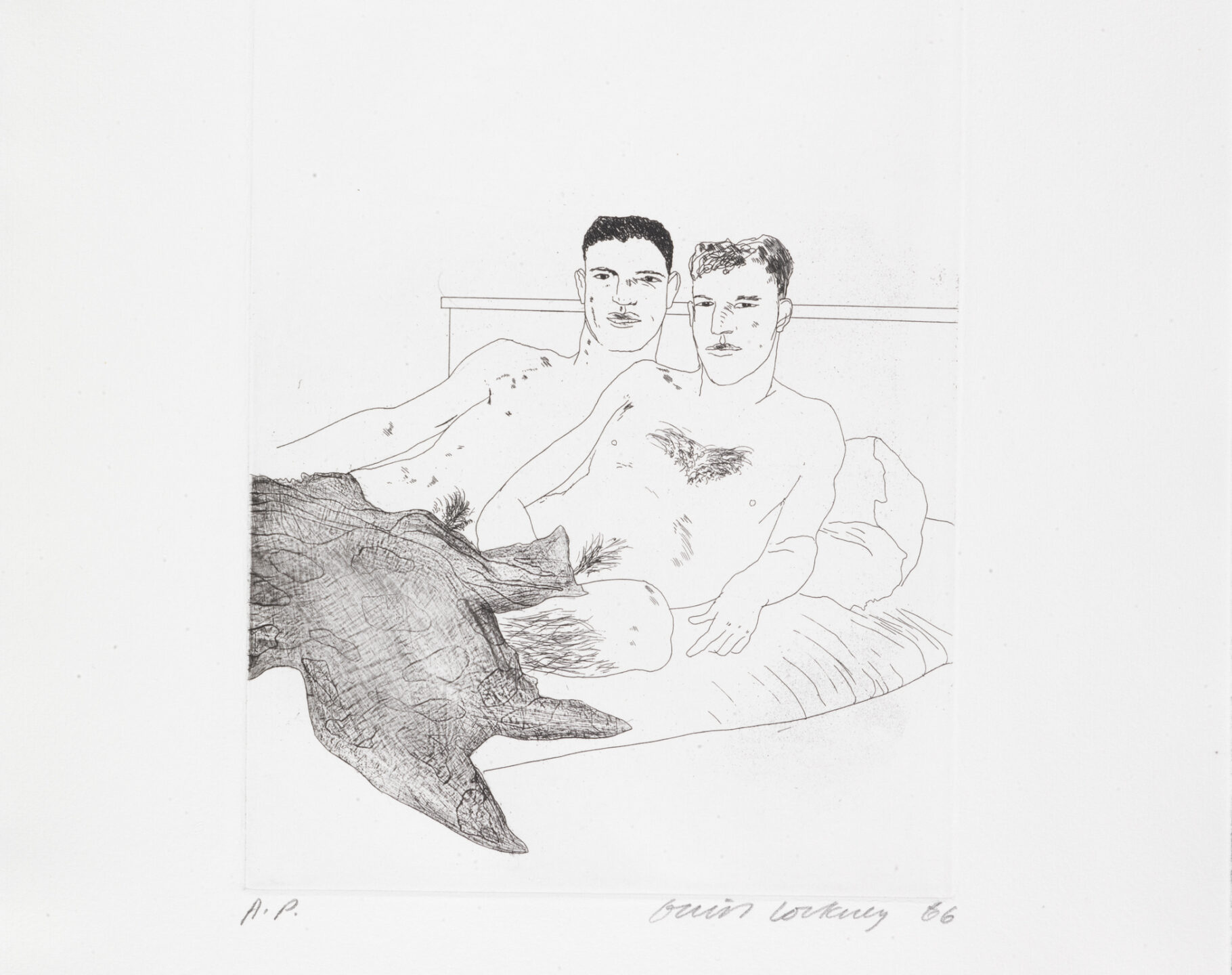 Zwei Männer im Bett von David Hockney.