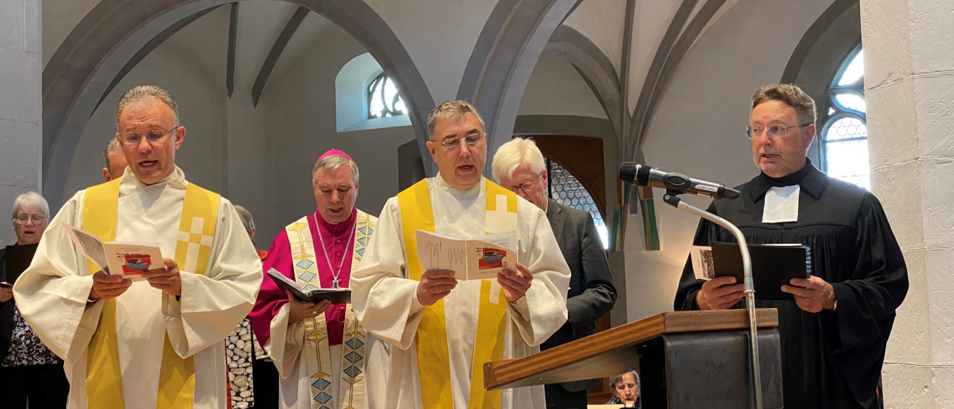Domherr Urs Elsener, Weihbischof Matthäus Karrer am Bodenseekirchentag in Schaffhausen.
