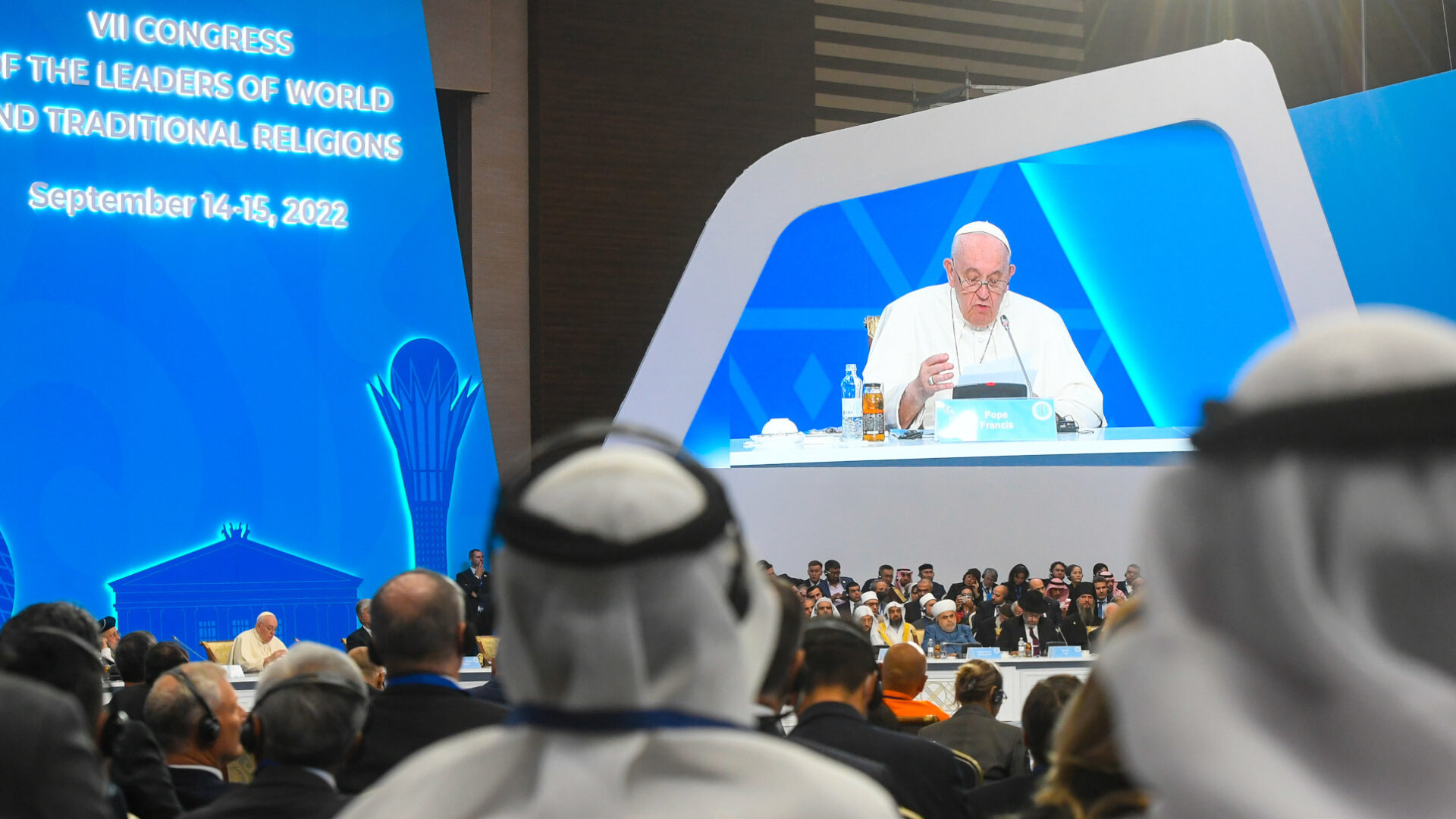 Papst Franziskus spricht bei der Vollversammlung am 14. September 2022 in Nur-Sultan.