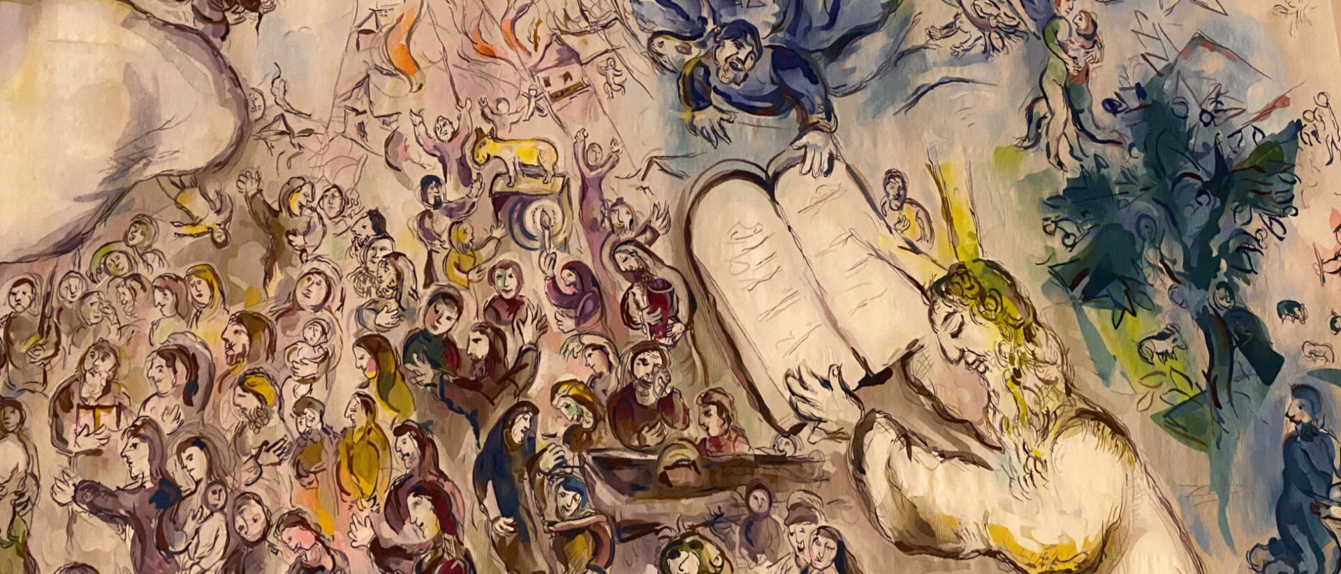 Moses mit den Gesetzestafeln - gemalt von Chagall, zu sehen in Jerusalem.