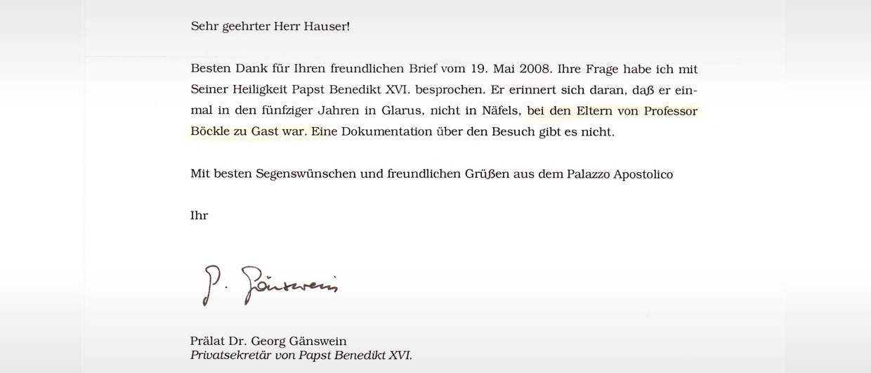 Georg Gänswein schreibt Fridolin Hauser