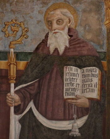 Der heilige Antonius mit Glocke, Santuario Madonna del Carmine, San Felice del Benaco, Italien.