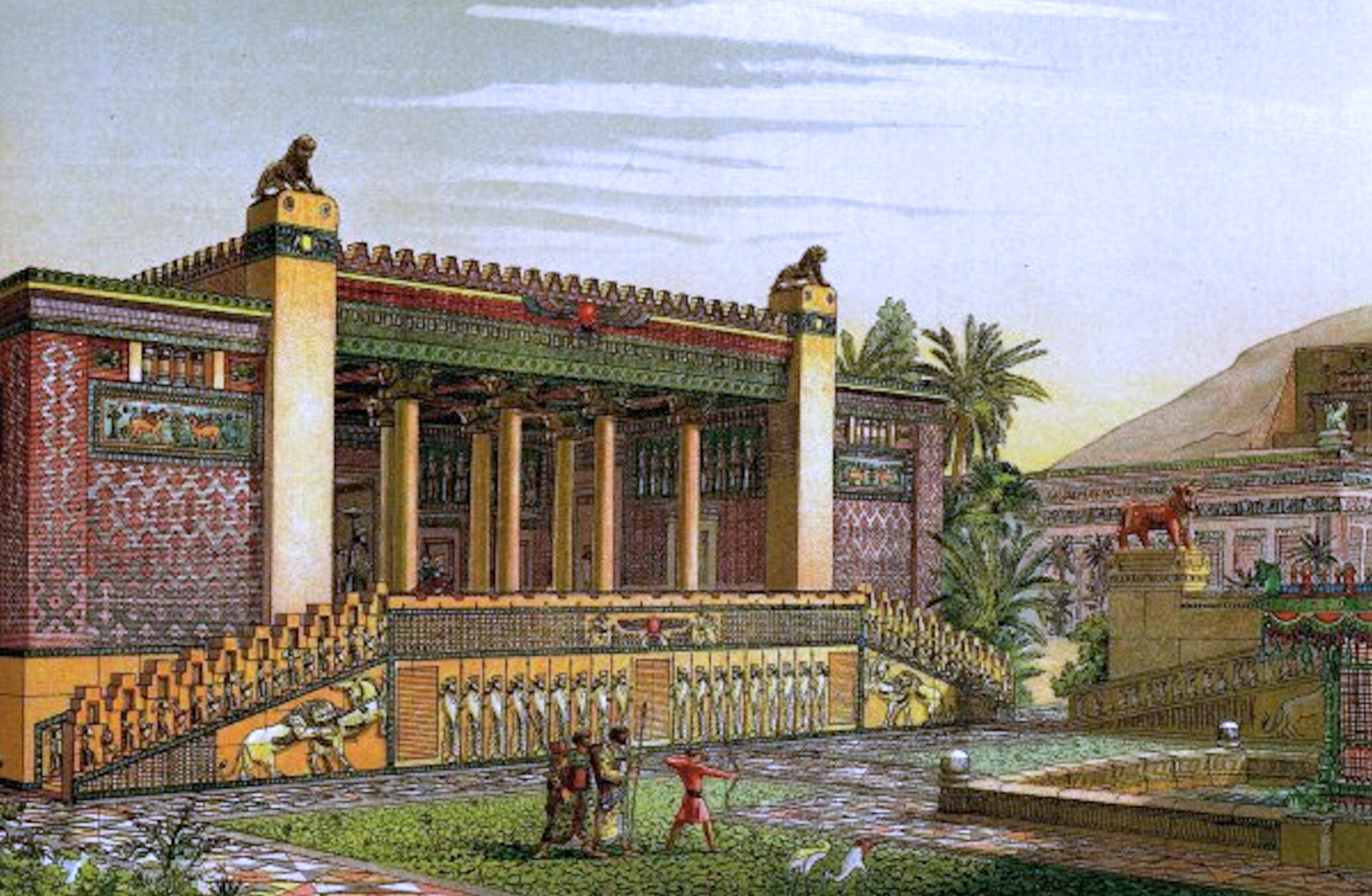 Garten vor dem Palast von Darius I. von Persien (virtuelle Darstellung von Charles Chipiez)