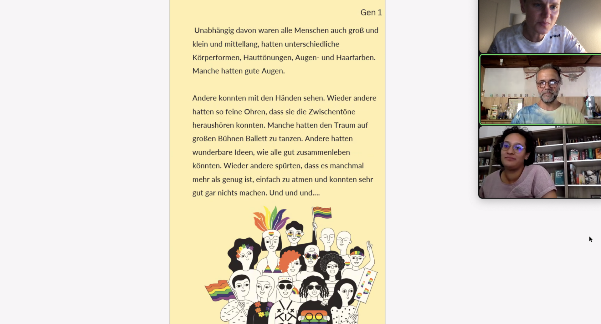 Online-Interview von Annalena Müller (oben) mit Meinrad Furrer (Mitte) und Mentari Baumann (unten)