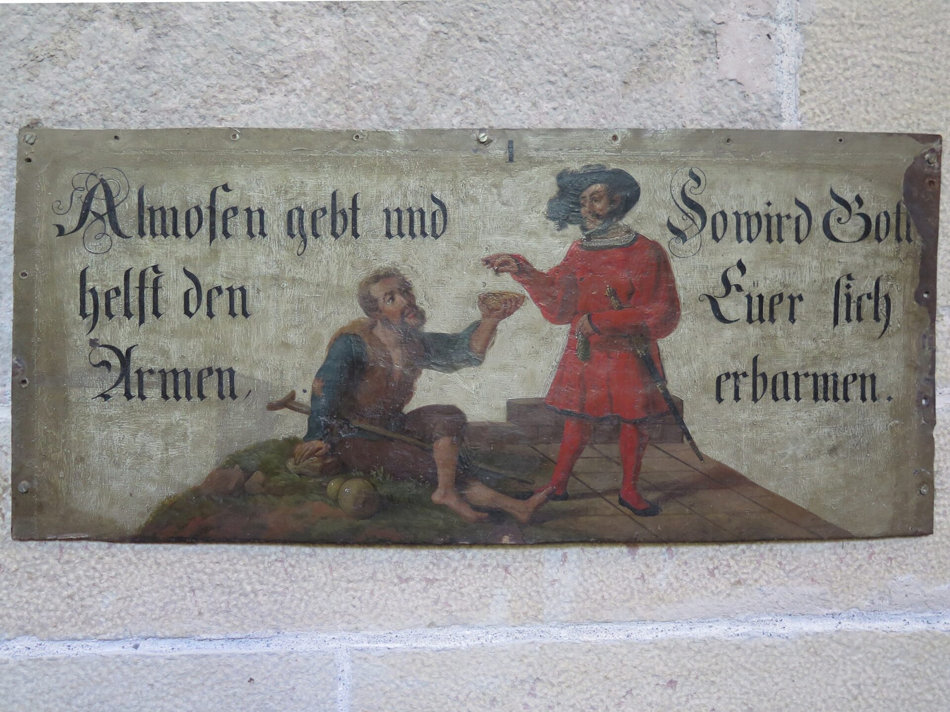 Almosentafel im Basler Münster. Ölmalerei auf Blech, 17. Jahrhundert (?)