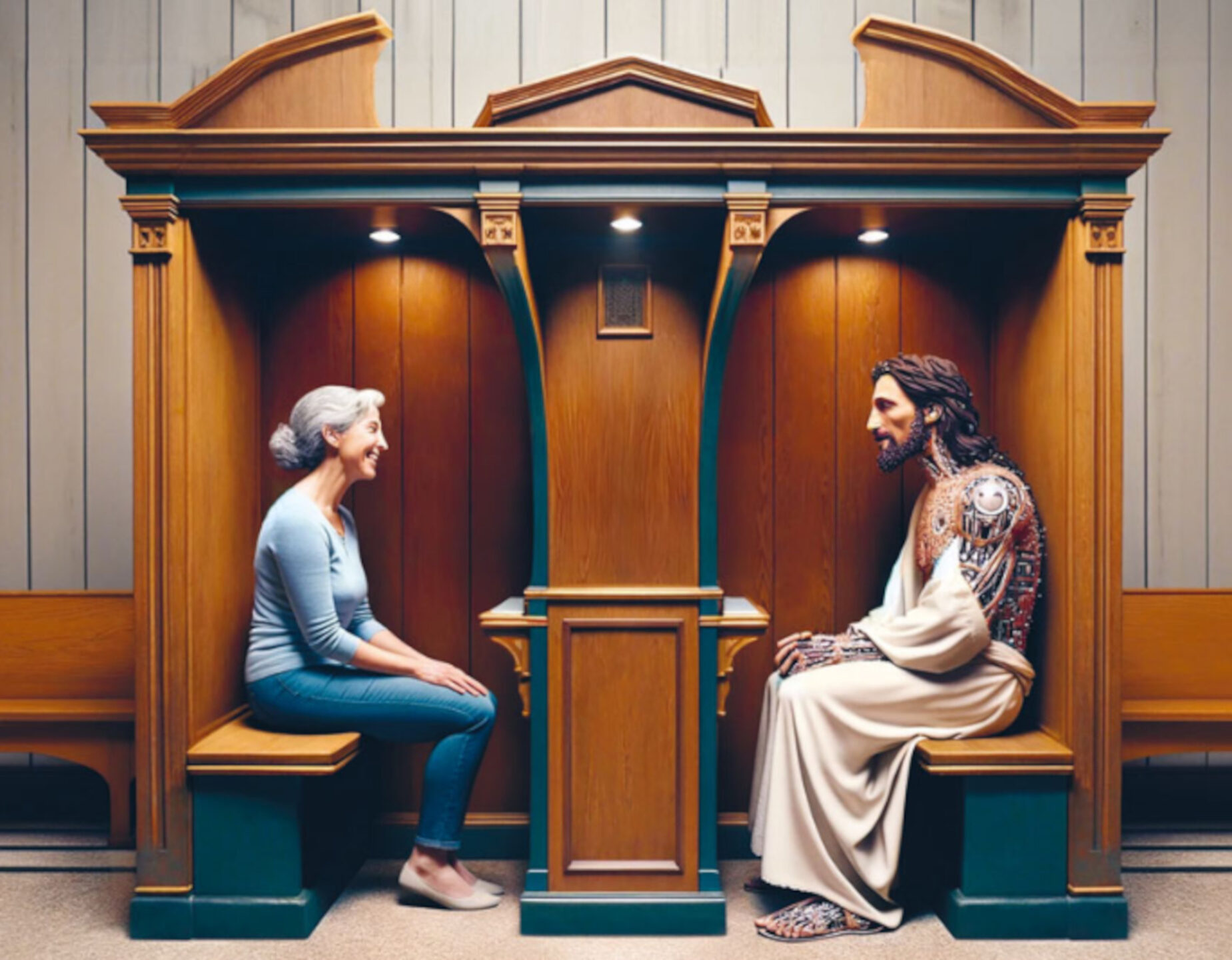 Der KI-Jesus-Avatar, mit dem man sich in der Peterskapelle unterhalten konnte.