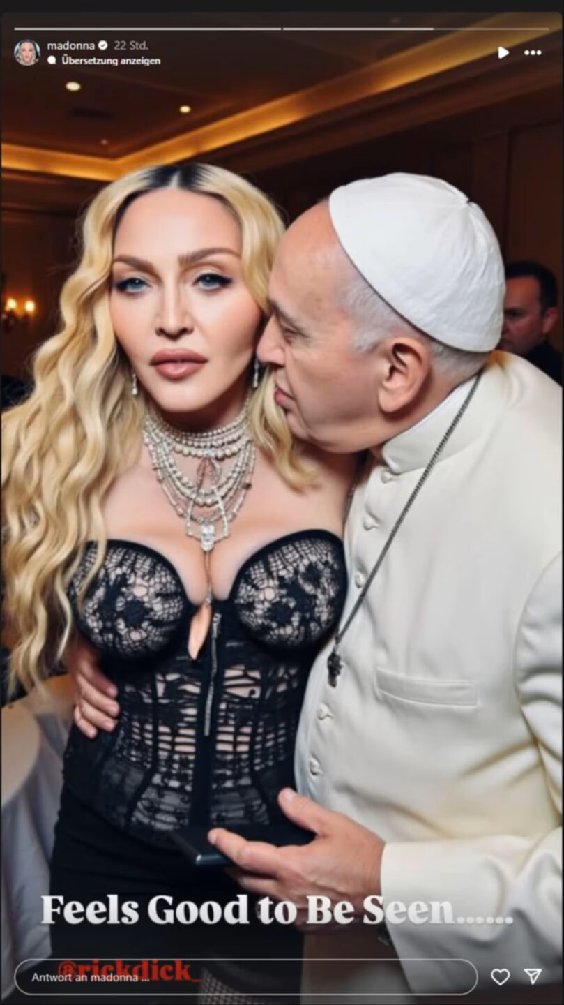 Fühlt sich irgendwie nicht gut an...: Das Papst-KI-Fake von Madonna auf ihrem Instagram-Account